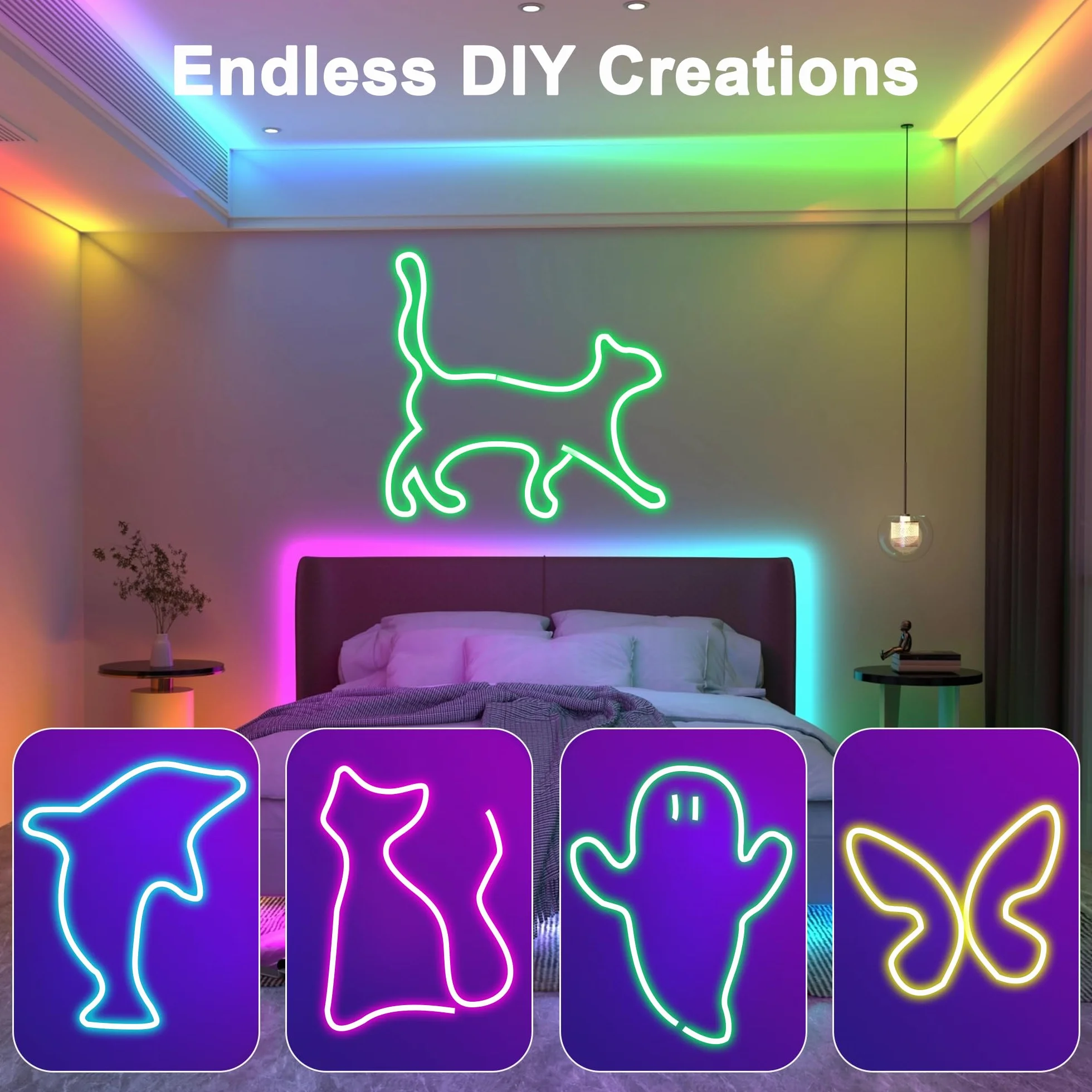Taśma LED Neon 5M, taśma LED DIY z aplikacją/pilotem, synchronizacja muzyki, światło LED Neon do pokoju gier, wodoodporne, do wewnątrz i na zewnątrz, dekoracja pokoju
