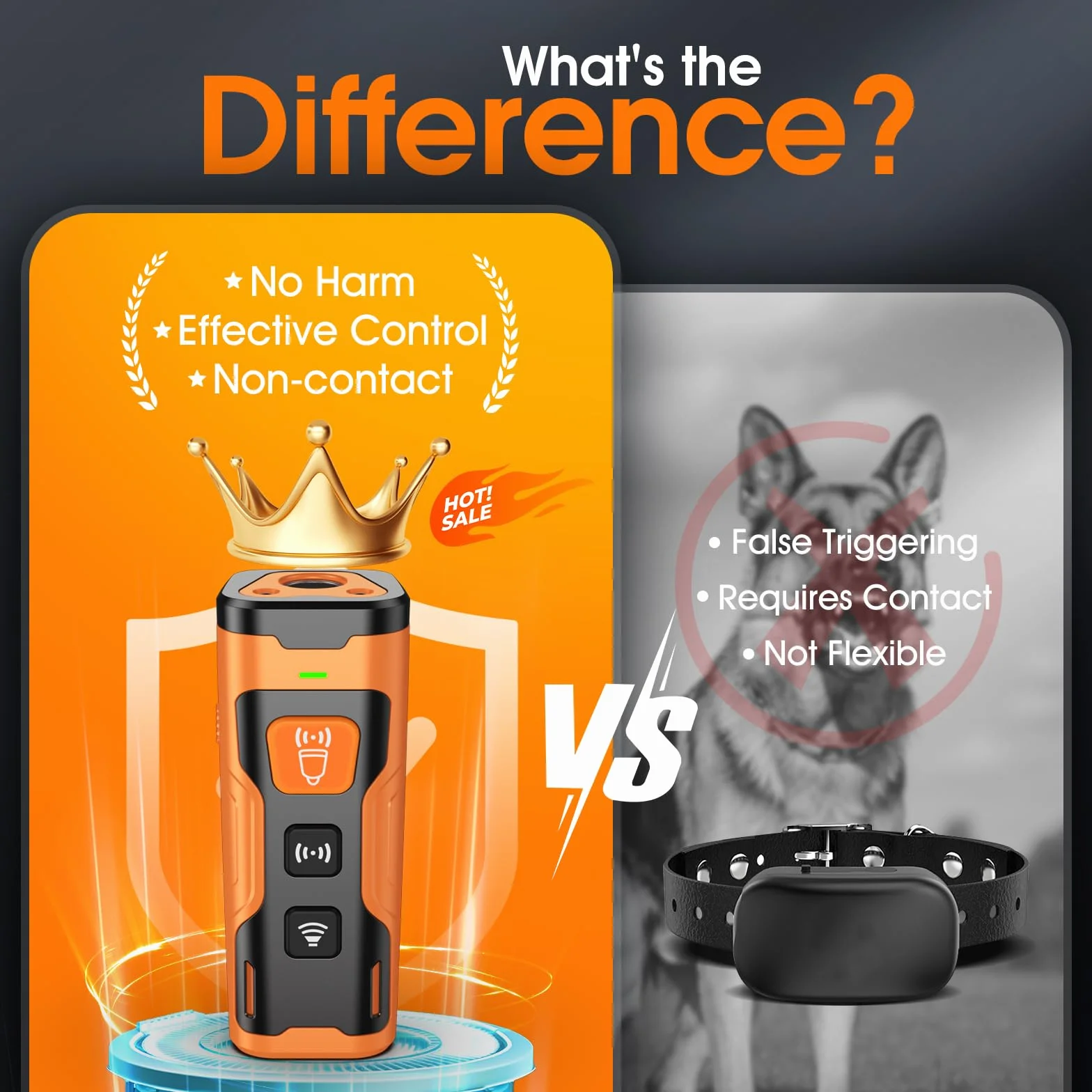 HeeNzz Dog Bark Deterrent Devices for Own or Neighbor's Dog Ultrasonic Dog Training Device Safe & Effective Portable Anti Barking Device for Dogs Indoor Outdoor Use Orange