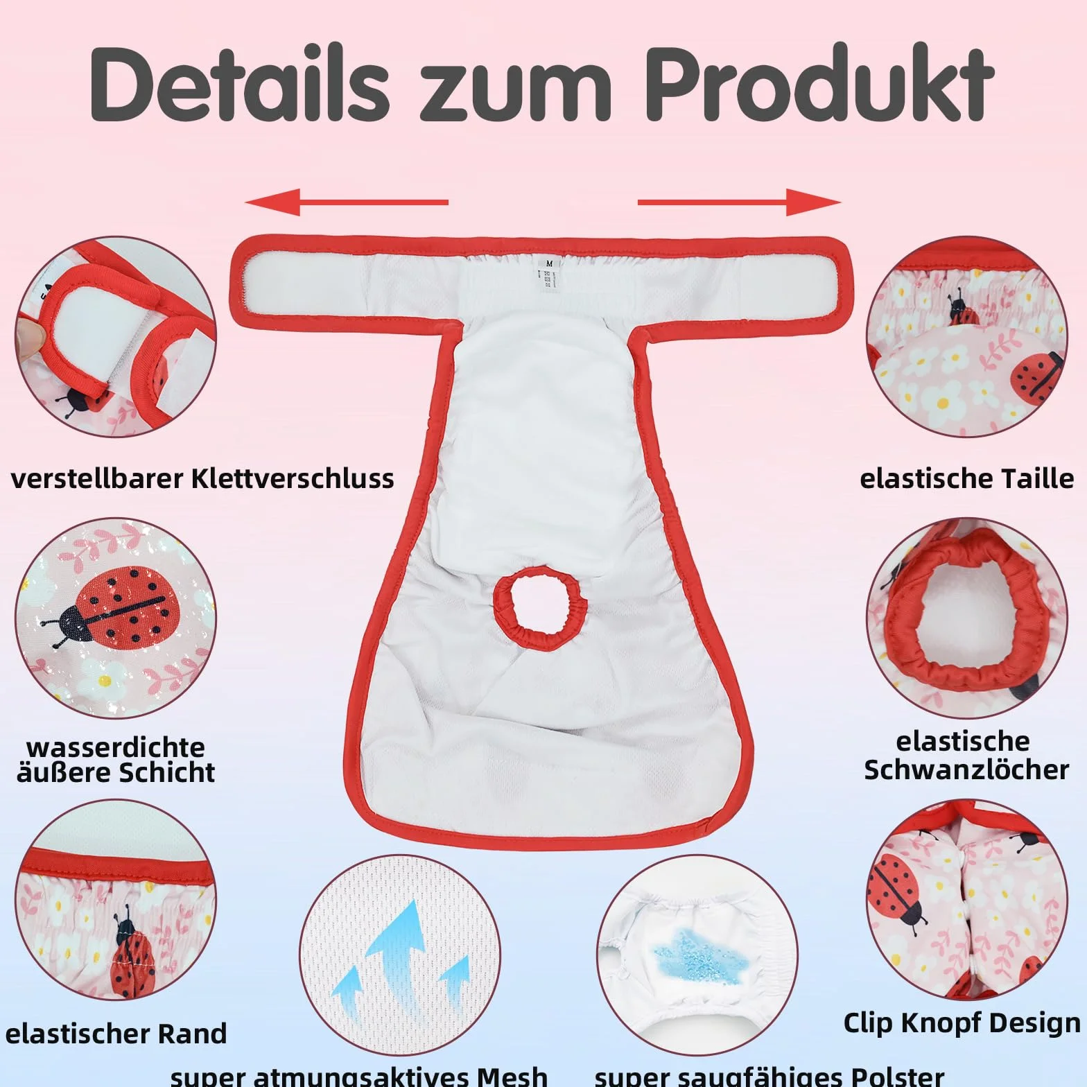 Wielokrotnego Użytku Pieluchy dla Suk XS (3 Sztuki), Pieluchy dla Suk o Wysokiej Chłonności z Mocnym i Elastycznym Zapięciem