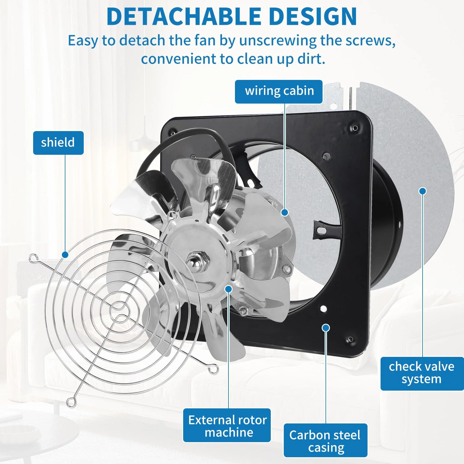 DBREAKS Wentylator wyciągowy Ø 150 mm 38 W 525 m³ przemysłowy ścienny czarny