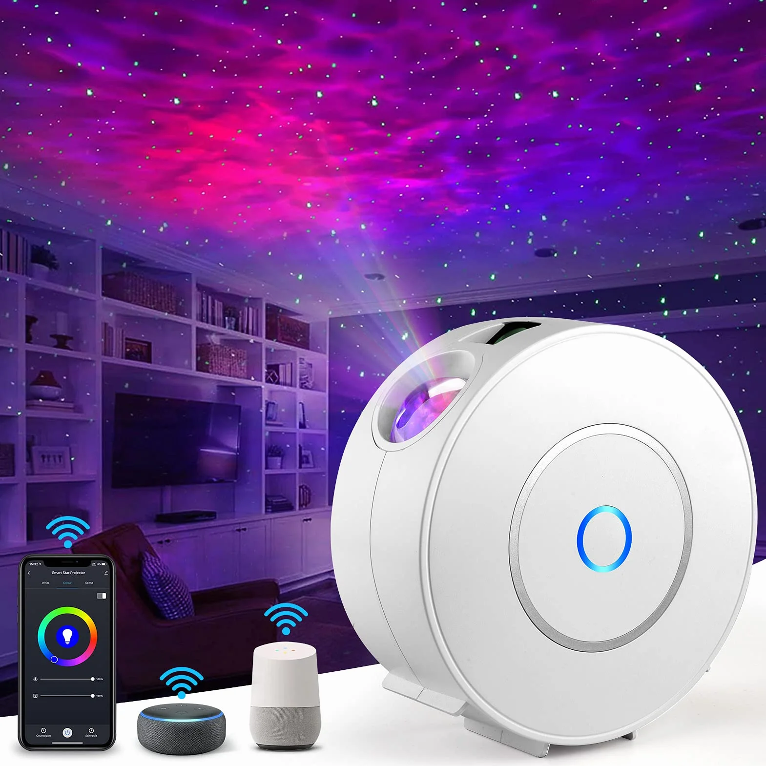 Nigecue LED Smart Projektor Gwiazdzistego Nieba, WiFi LED Projektor 3D Galaktyki z Aplikacją, Sterowanie Głosowe, Timer, Kompatybilny z Alexa i Google Assistant