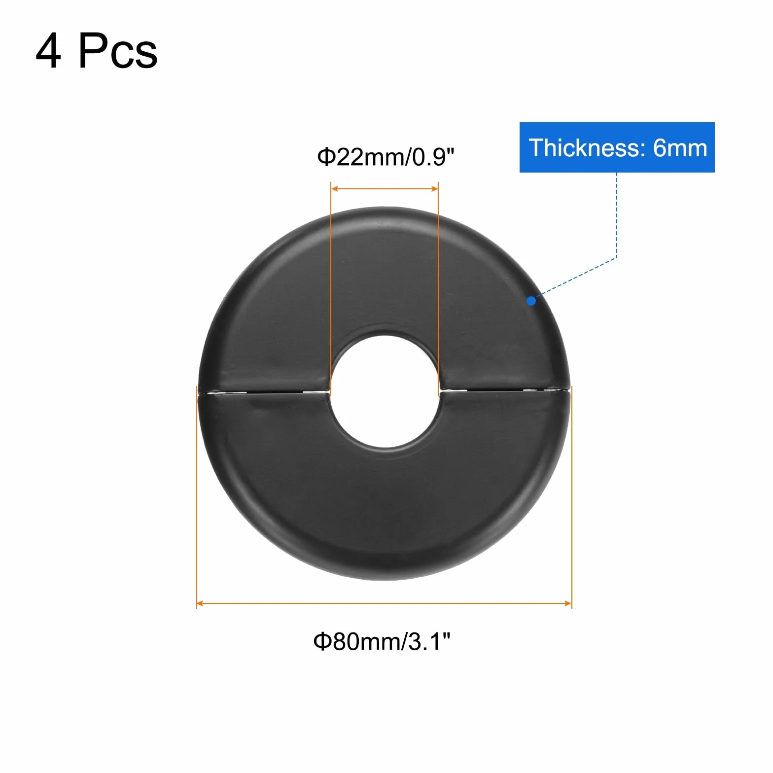 QUARKZMAN Kołnierz dzielony na ścianę 80 mm 3,1 cala OD Płyta Powłoka ABS okrągła samoprzylepna do pokrycia rur wodnych 22 mm 0,9 cala Akcesoria do dekoracji kranów czarny