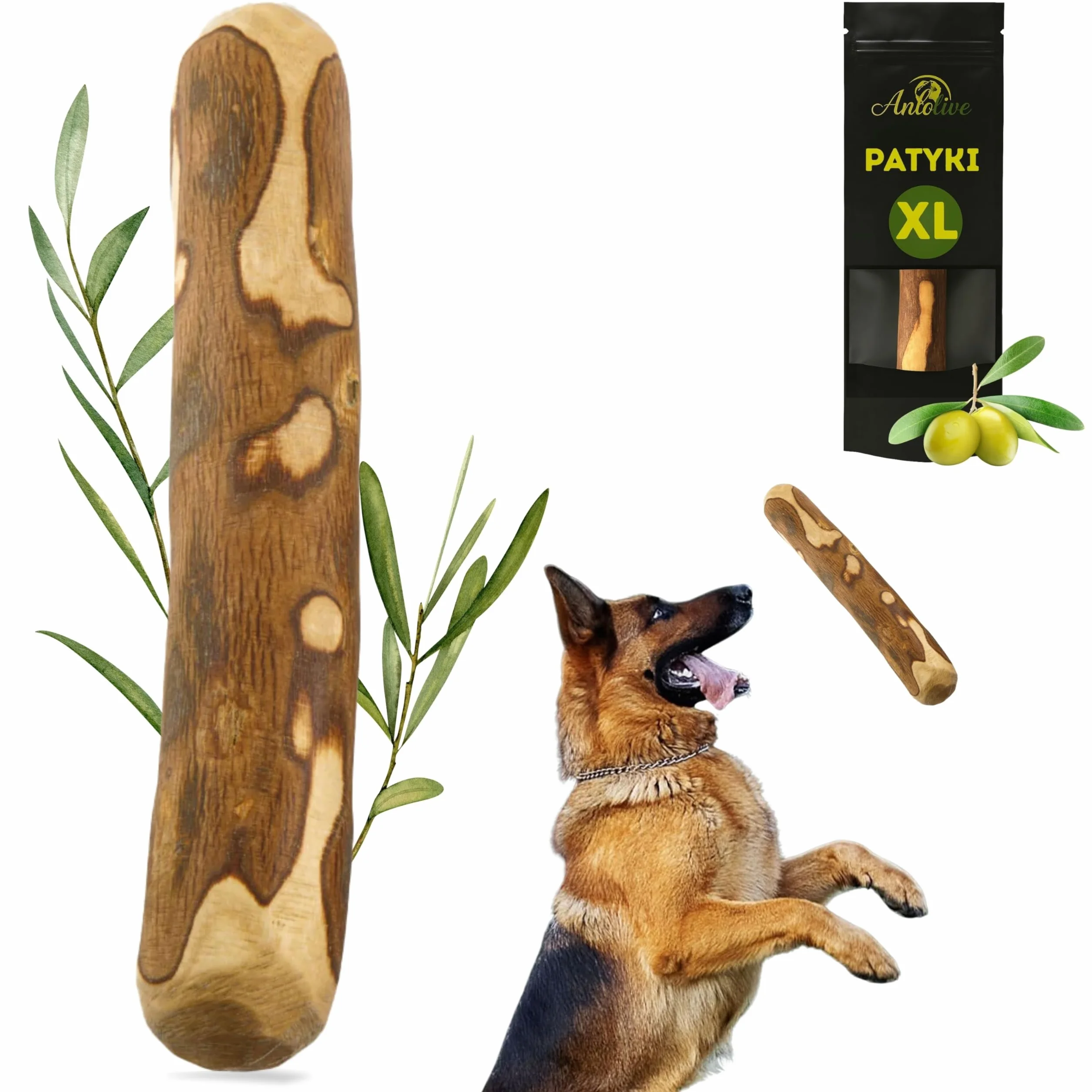 Naturalny gryzak rozmiar XL 27–30 cm | Dla dużych psów | Patyk z drewna oliwnego | Zdrowa, bezpieczna i trwała zabawka | Łagodzi lęk, dba o zęby i redukuje stres