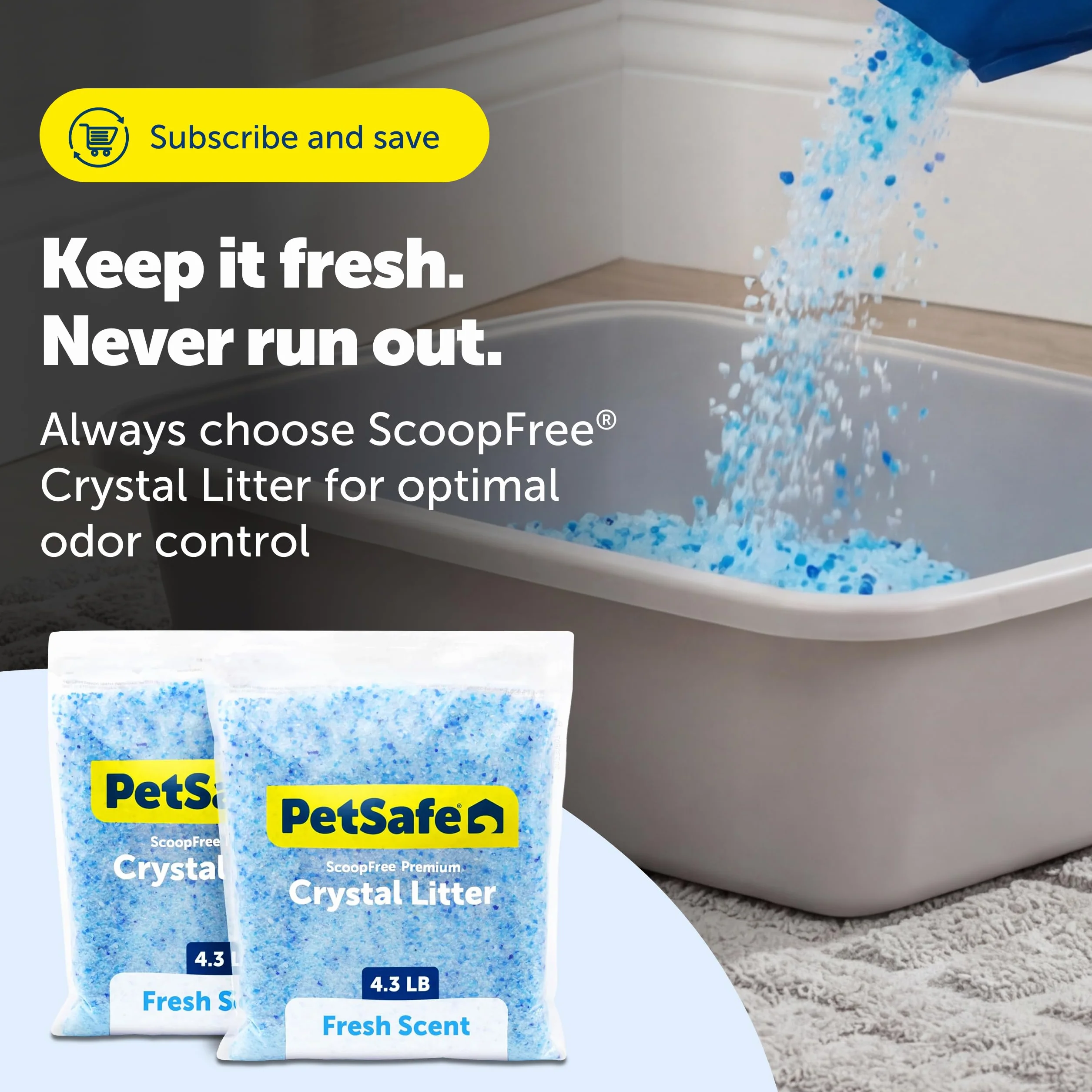 PetSafe ScoopFree Premium Nieklejący Kryształowy Żwirek dla Kotów - Kontrola Zapachu, Niskie Rozprzestrzenianie, Bezpyłowy - Premium Niebieski, 2-Pak