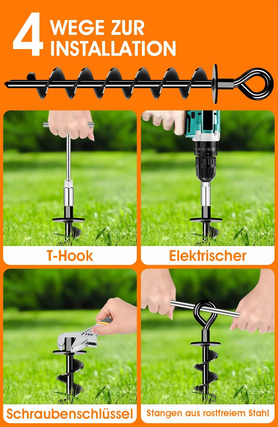 Kotwa gruntowa Heavy Duty – wytrzymała kotwa gruntowa 8 zestawów - Full&Wide Screw, zestaw do bezpiecznego mocowania w podłożu, do mocowania trampoliny, baldachimu, huśtawki itd