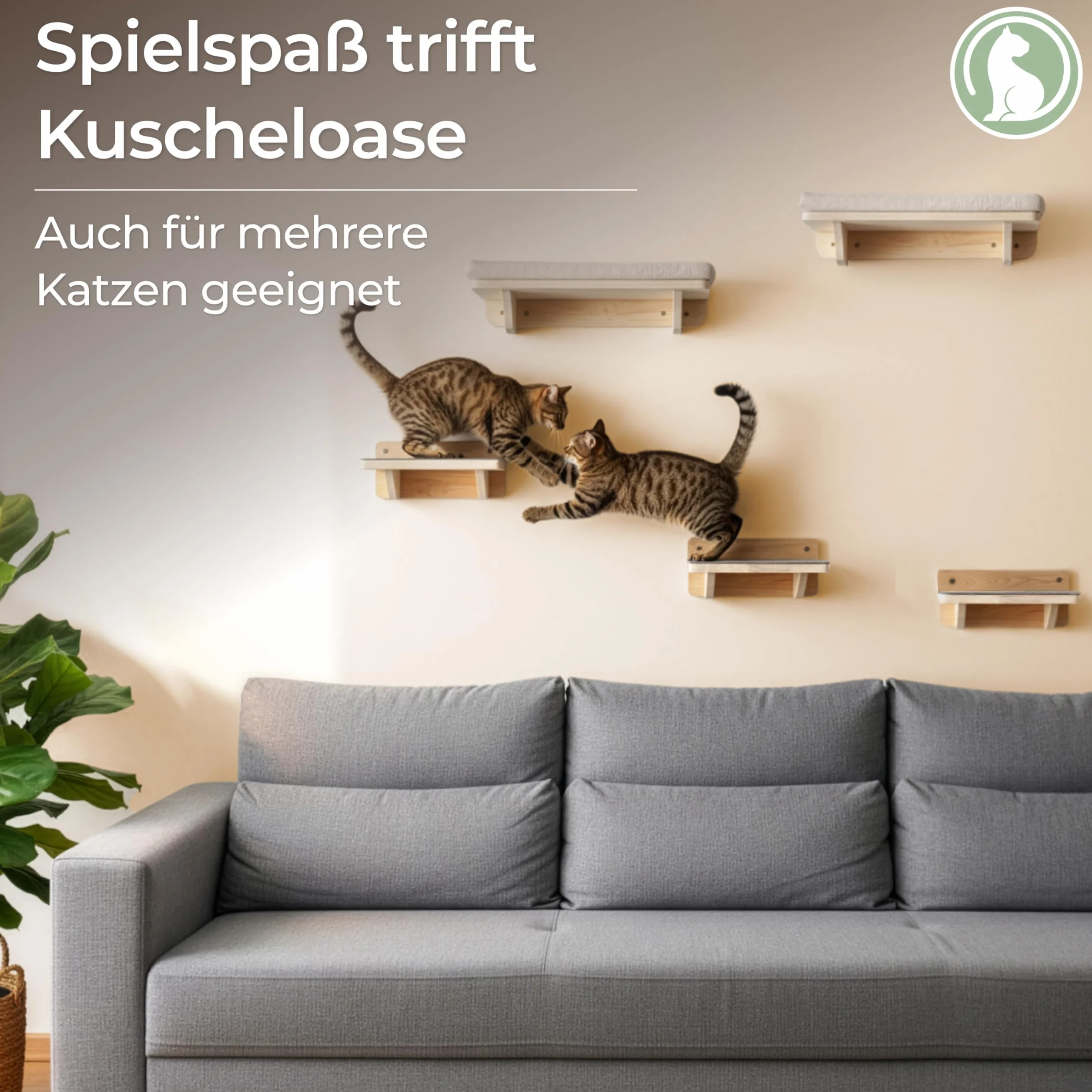 WOOWOOD® 2 x ścianka wspinaczkowa dla kotów – 2 x schody ścienne dla kotów [pełne drewno] – drapak ścienny – hamak dla kota – drzewo do drapania ścienne – meble dla kotów – ściana dla kotów – zestaw