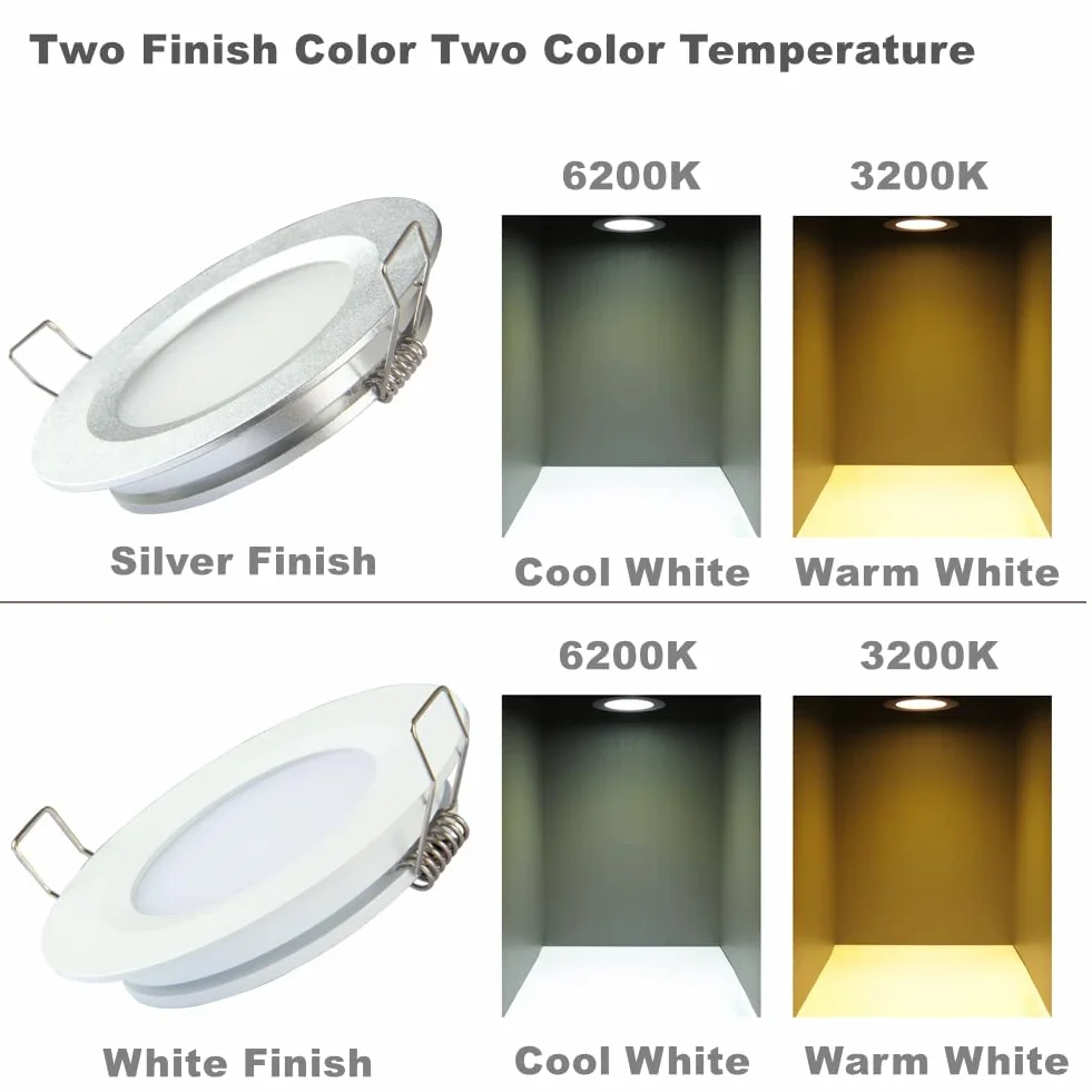 acegoo Zestaw 4 lamp LED 12 V, otwór 58-65 mm, 3 W, reflektor punktowy, płaski reflektor, lampa sufitowa do kampera, łodzi, przyczepy kempingowej, mebli samochodowych, w całości aluminiowa, 215 lm