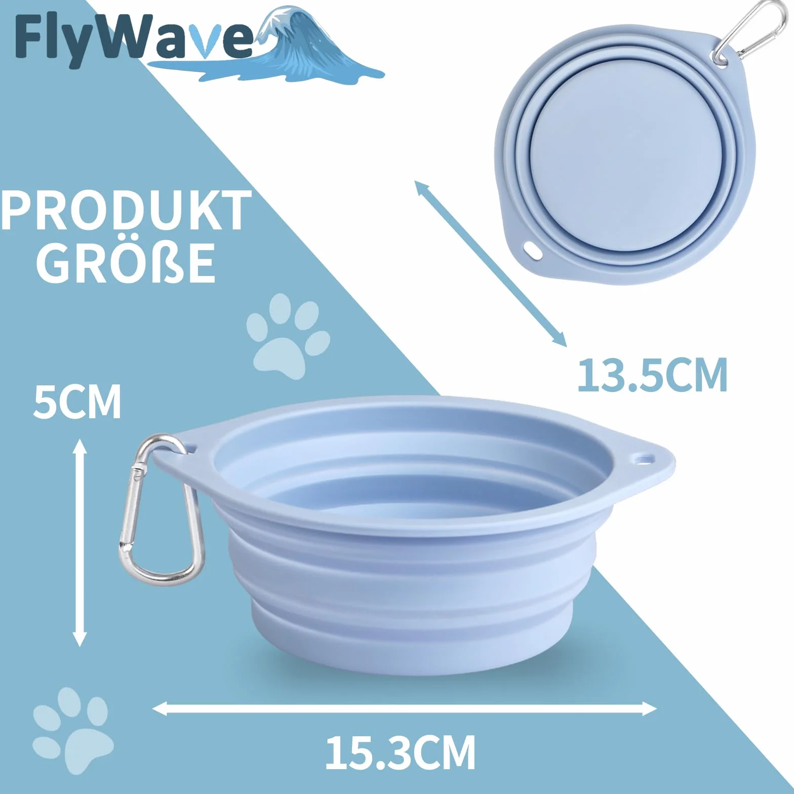 FlyWave Składana miska dla psa w podróży, miska podróżna dla psa, zabezpieczona przed wyciekiem, miska do picia dla psa na podróż, składana, 350 ml, niebieska