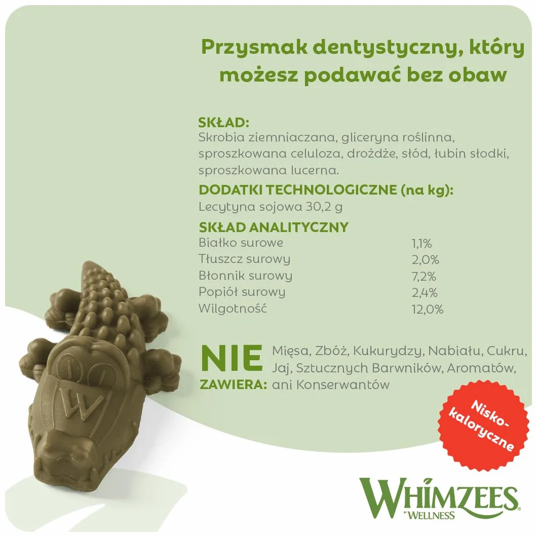 WHIMZEES Aligator S, 24 Sztuk – Rozmiar S, Gryzaki Dentystyczne dla Małych Psów, Naturalne, Bezzbożowe, Bez Dodatku Cukru