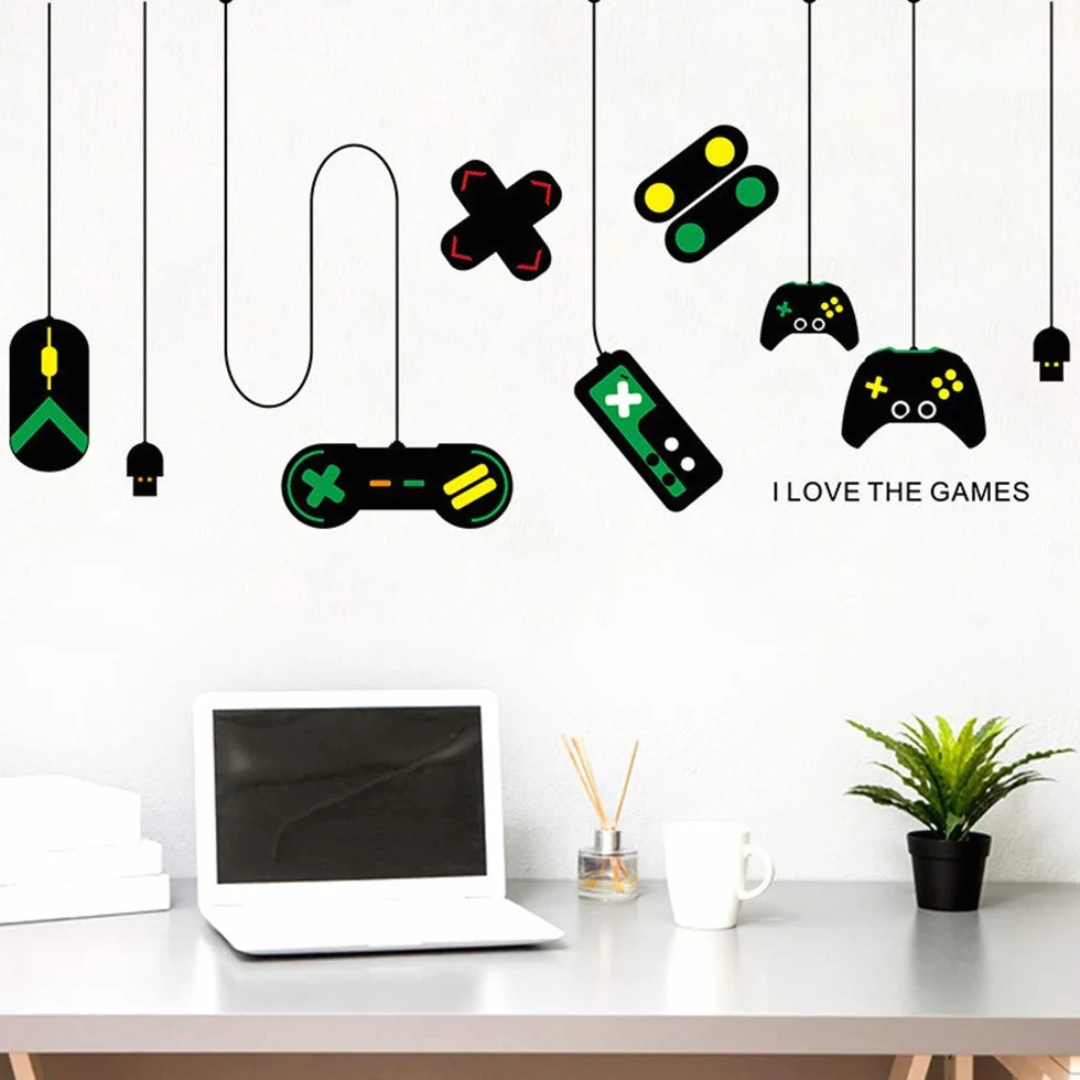 Naklejki ścienne na kontroler gier, 2 sztuki Gamer Eat Sleep Game, naklejka na ścianę do pokoju gier, odklejana dekoracja