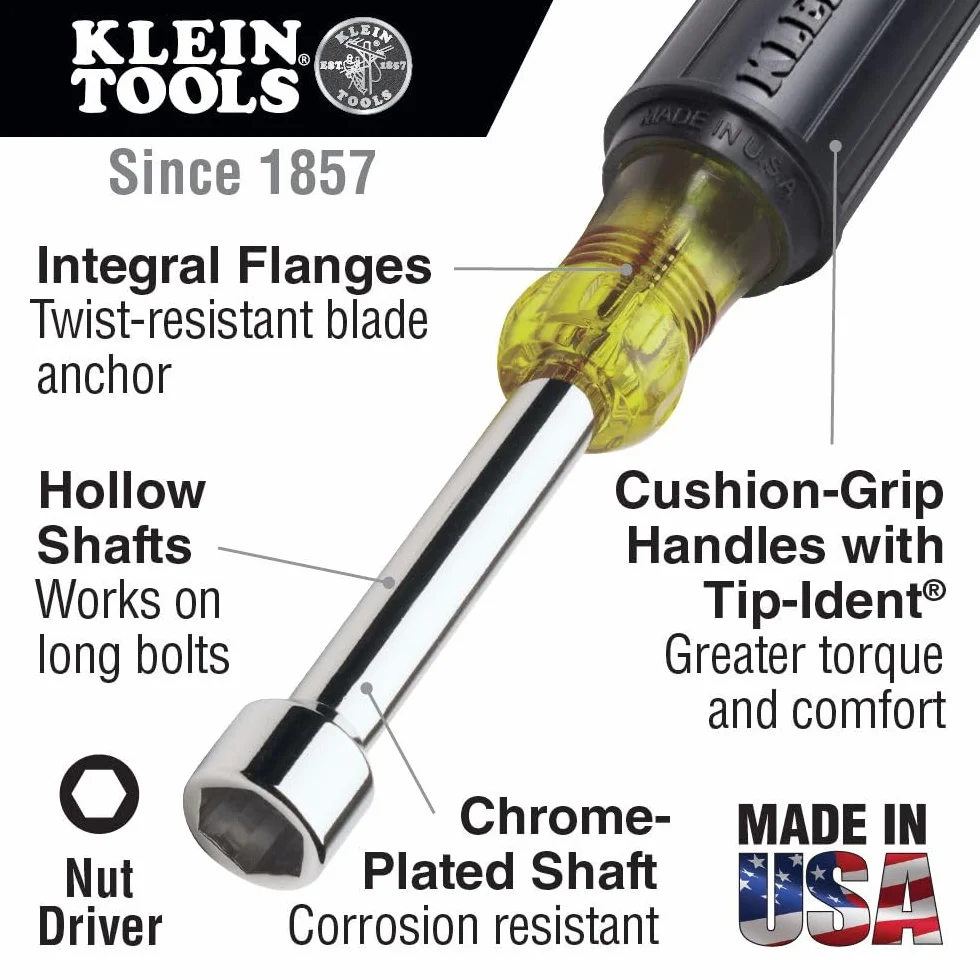 Klein Tools 610-1/4 1/4-calowy wkrętarka do nakrętek z 1-1/2-calowym trzonem drążonym