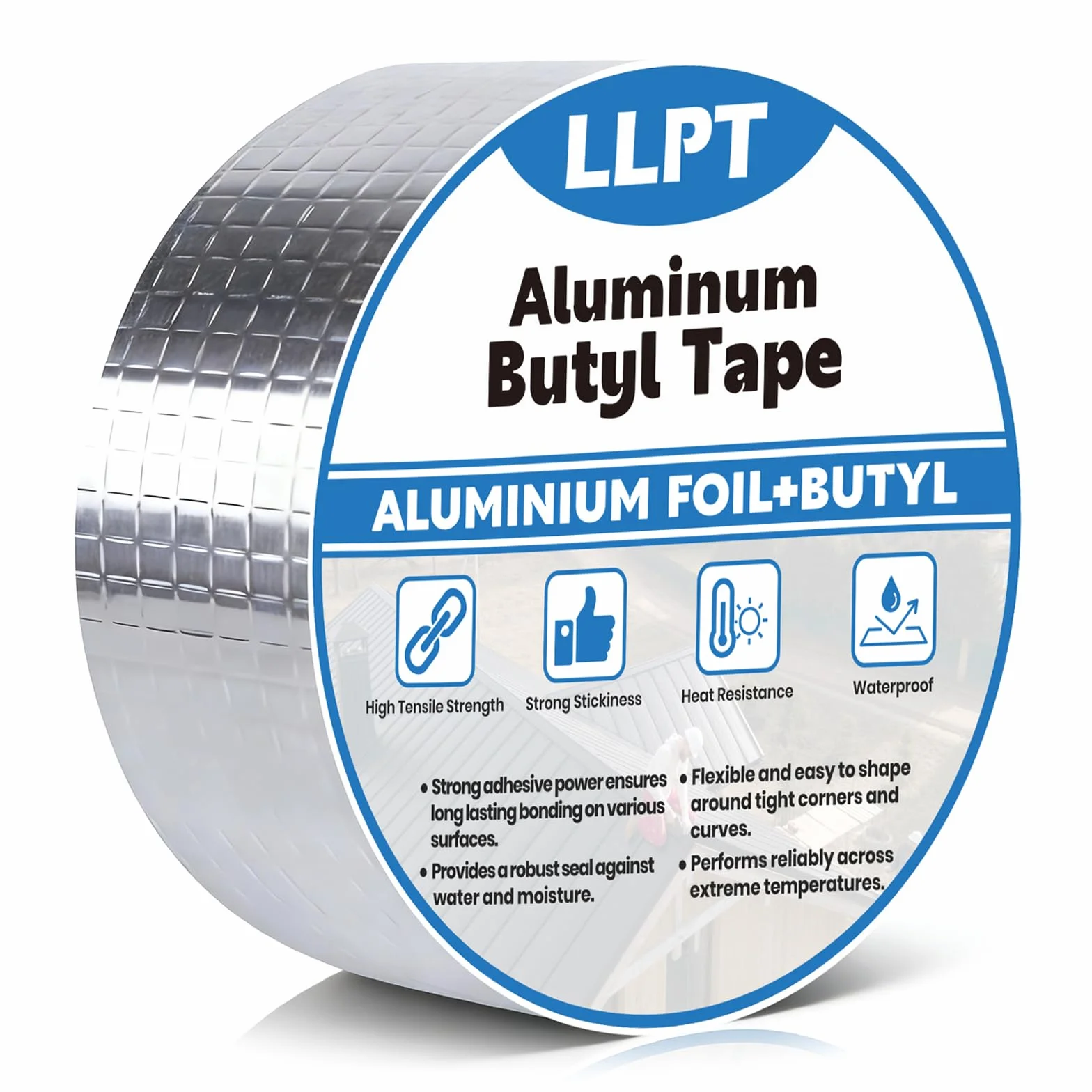 LLPT AB434 Aluminiowa taśma butylowa, 5 cm x 5 m, wodoodporna, uszczelniająca taśma uszczelniająca, do metalowego dachu, kampera, łatania dachu, naprawy nieszczelności rynny (AB434)