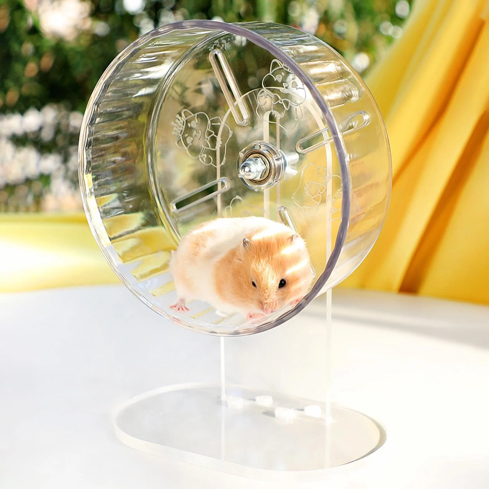 Ciche koło chomika, przezroczyste koło do biegania, regulacja wysokości obrotówki, akrylowa zabawka Gerbil, przezroczysta i szorstka akcesoria dla chomików, 18 cm, 200 g