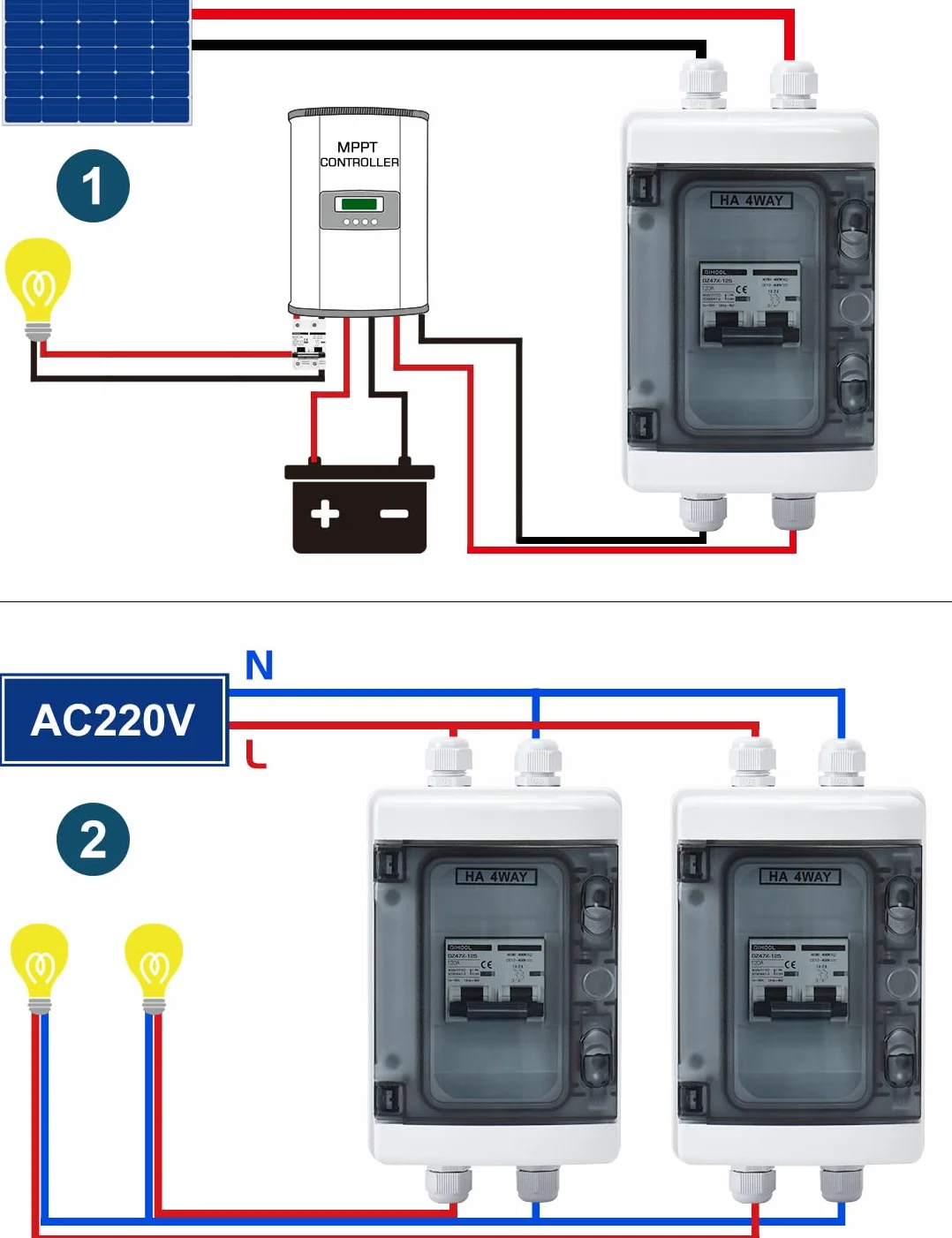 DIHOOL Wyłącznik nadprądowy DC 12V PV Solar urządzenie bezpiecznikowe DC 120A, 2-biegunowy (DC12V-DC400V lub AC110-400V) z wodoszczelną obudową IP65