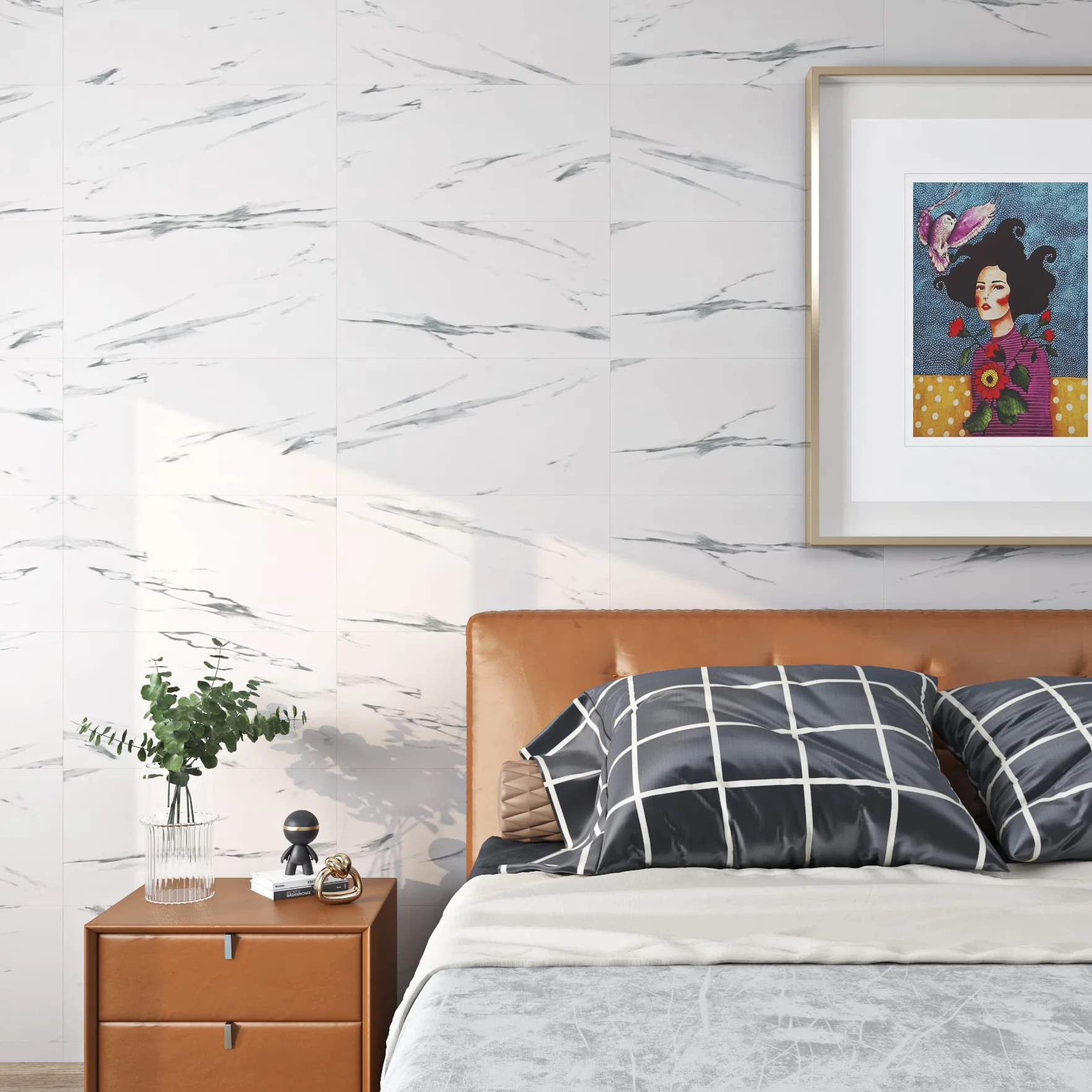 FunStick Samoprzylepna podłoga PCV Marble Look White 30×60CM 5 sztuk Płytki samoprzylepne Łazienka Płytki podłogowe Naklejki Kuchnia Winylowe płytki podłogowe Samoprzylepne marmurowe podłogi