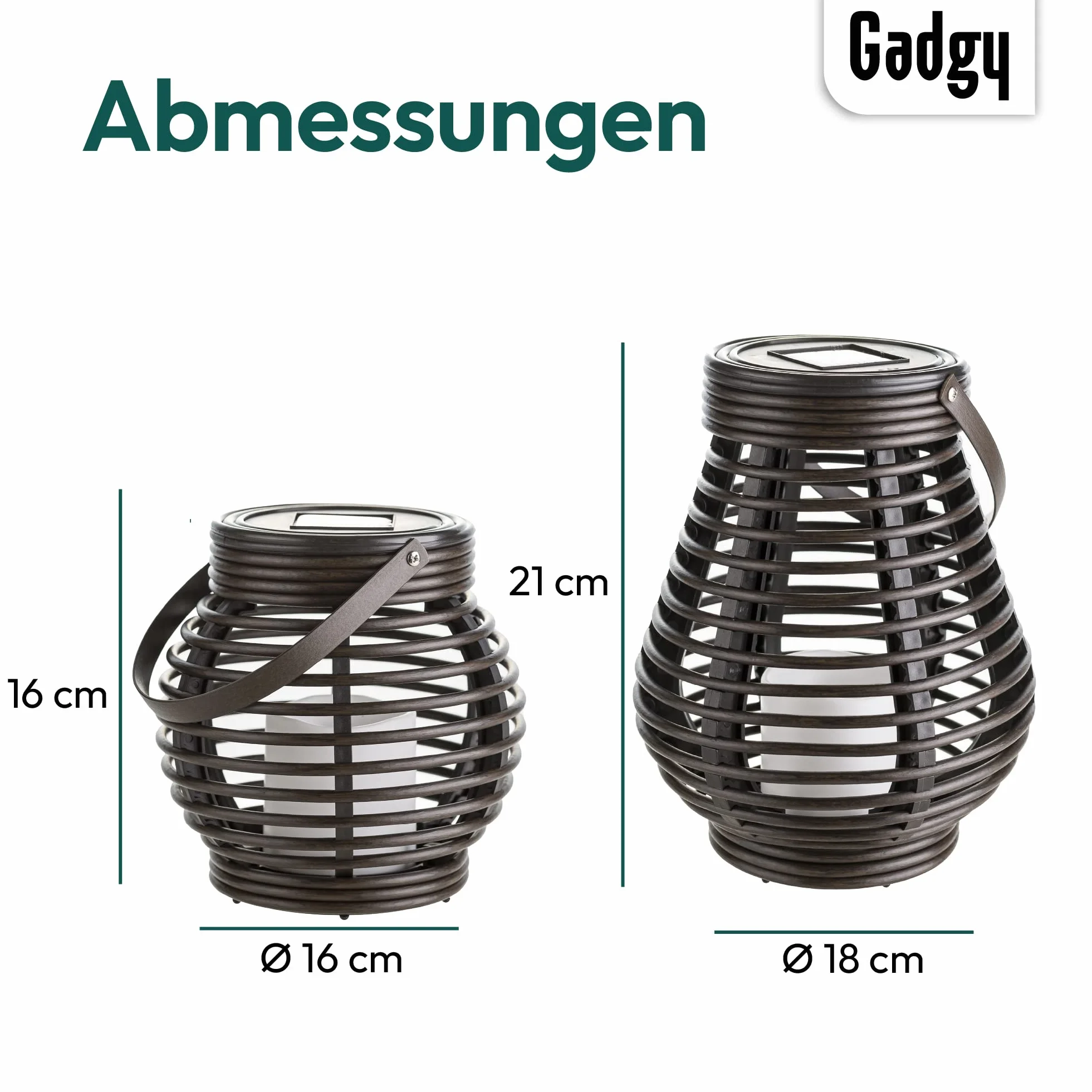 Gadgy ® Zestaw solarnych latarni ogrodowych rattanowe | brązowy marmurkowy plastik | 2 sztuki kształt kropli i kuli l światło ogrodowe na zewnątrz