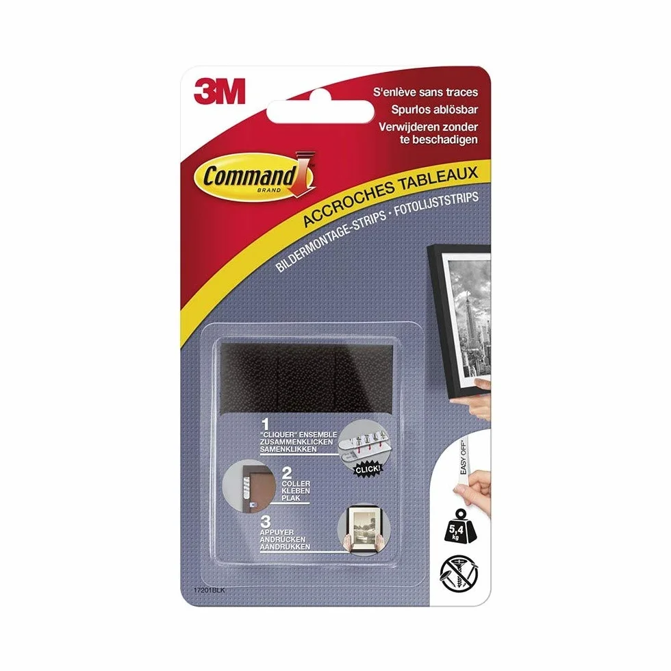 Command 17201BLK paski montażowe do obrazów (rozmiar M, nośność do 5,4 kg), 4 zestawy z 2 paskami, czarne