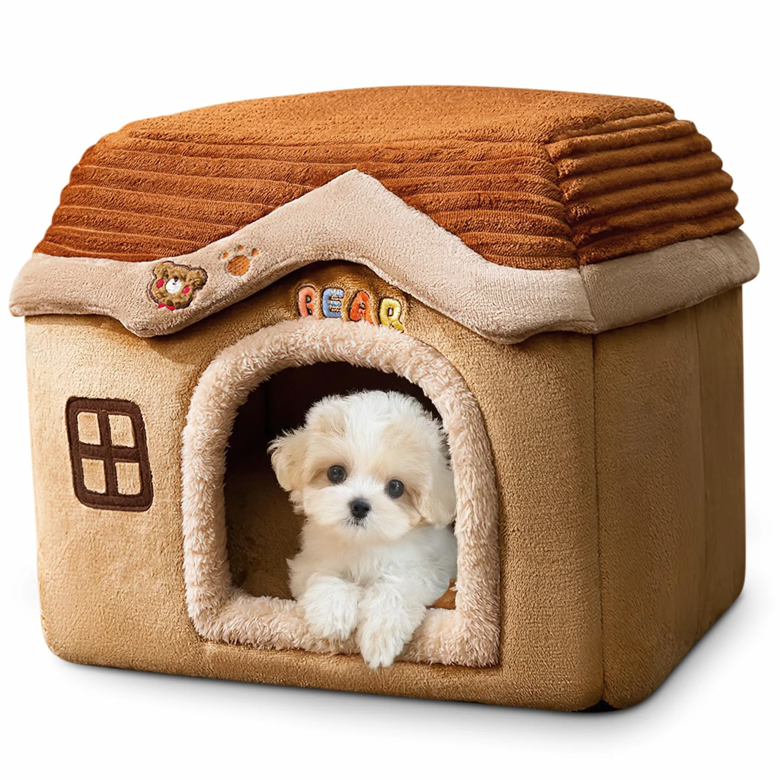 ALLSOPETS Ciepły Domek dla Kota i Psa, Składane Legowisko Jaskinia ze zdejmowaną poduszką, Miękkie i Pranie Legowisko dla Kociąt, Szczeniąt i Małych Zwierząt (Brązowy, M)