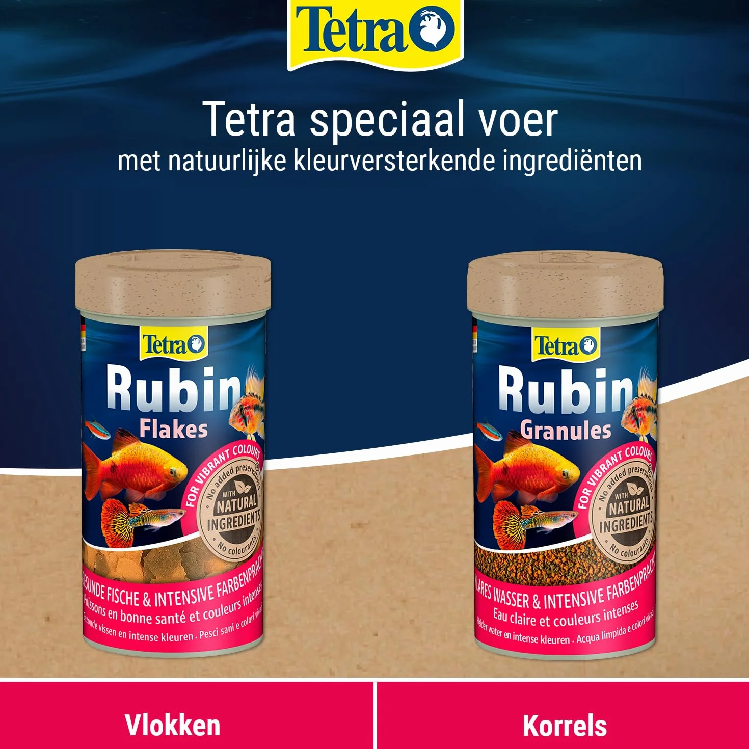 Tetra Rubin Granules – karma dla ryb w postaci granulatu z naturalnymi wzmacniaczami kolorów, idealna dla wszystkich ryb w środkowej warstwie wodnej akwarium, puszka 250 ml
