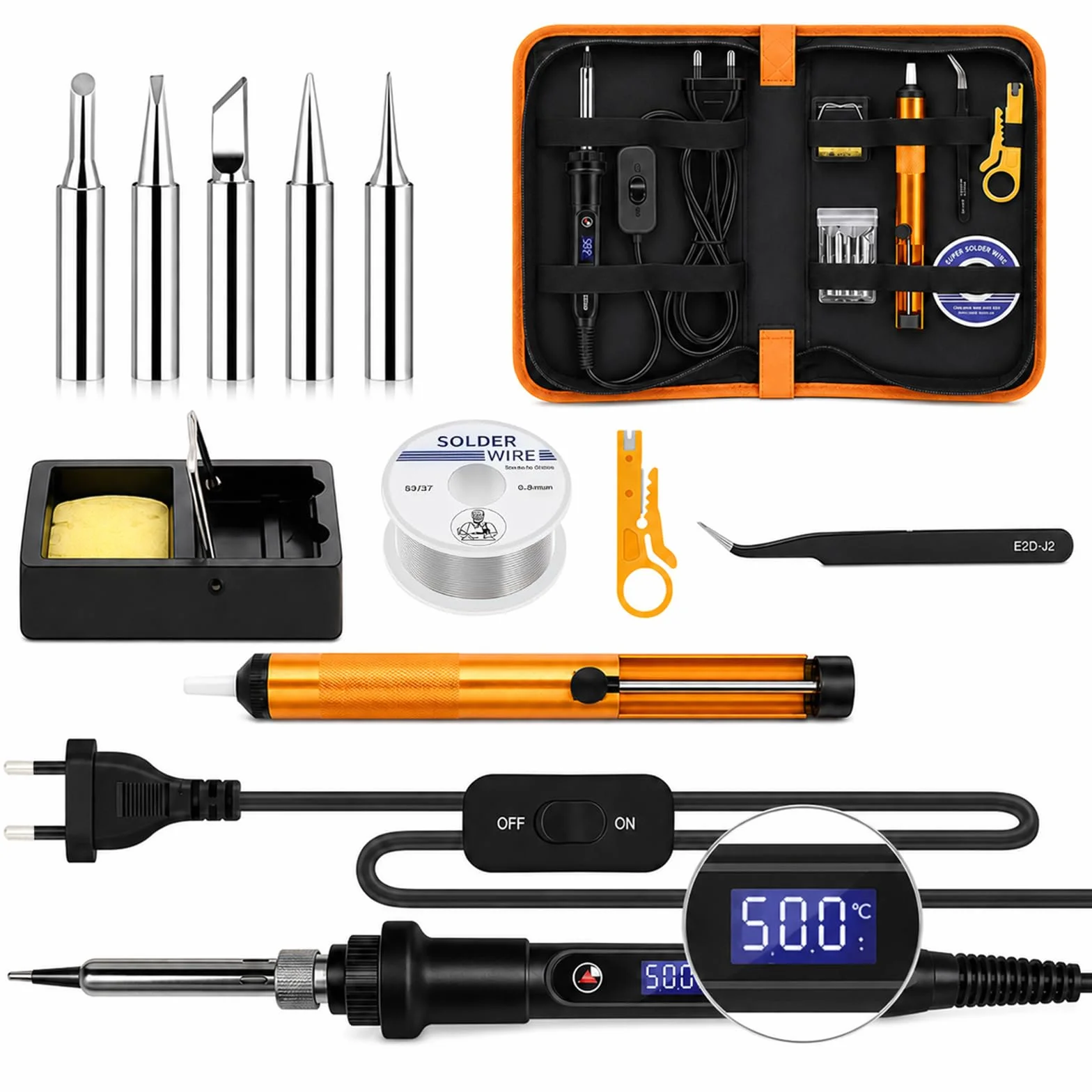 Lutownica 80W Z Regulacją Temperatury 180-500°C, Wyświetlaczem LCD, 5 Grotami, Zestaw Do Lutowania