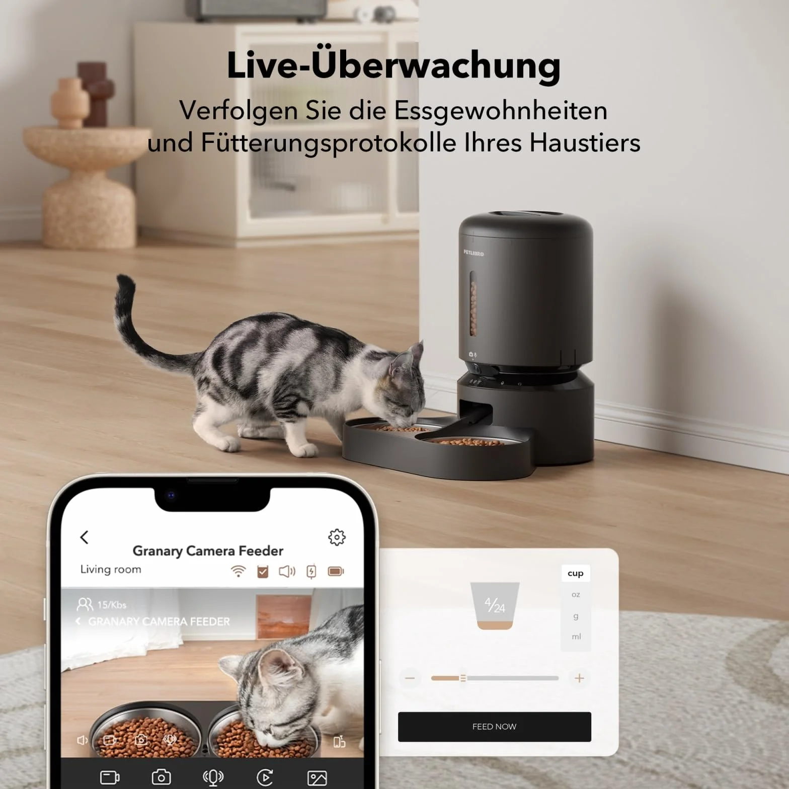 PETLIBRO ETLIBRO Dozownik karmy 2 kot z kamerą 1080P, 5G i 2,4G WiFi automatyczny karmnik dla zwierząt z miskami ze stali nierdzewnej, miski dla kotów lub psów