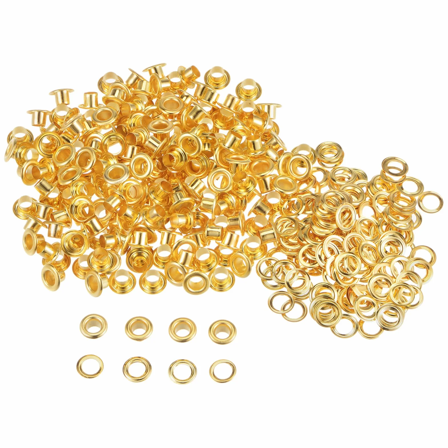 Zestaw 300 sztuk metalowych oczek QUARKZMAN 4 mm / 1/6 cala z podkładkami do butów, ubrań, pasków, etykiet, toreb, tkanin, skóry, projektów DIY (złoto)