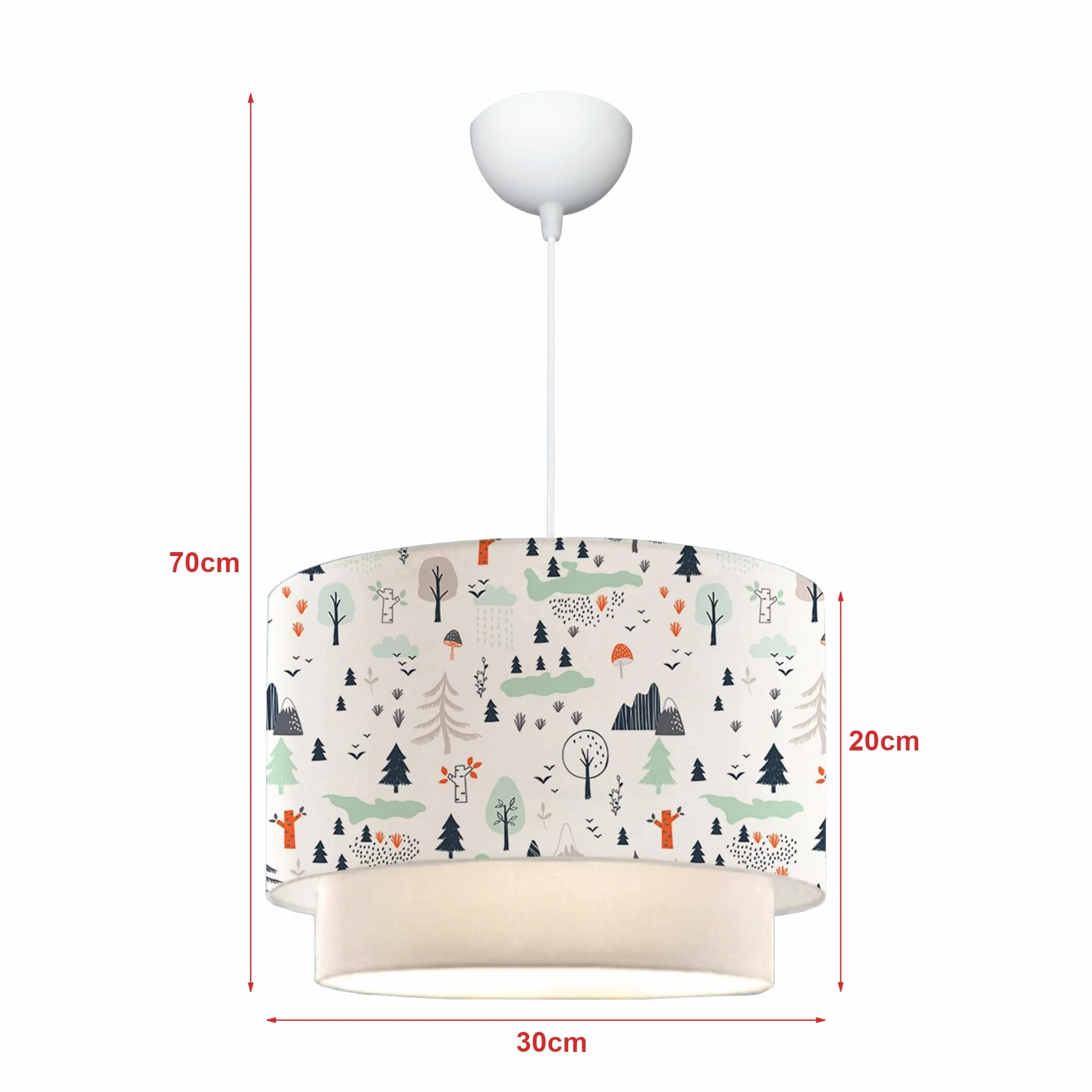 lux.pro Lampa do pokoju dziecięcego Lurgan, lampa sufitowa E27, odpowiednia dla LED, lampa wisząca z abażurem z tkaniny, podwójny motyw drzewa, 70 cm wysokości, biała