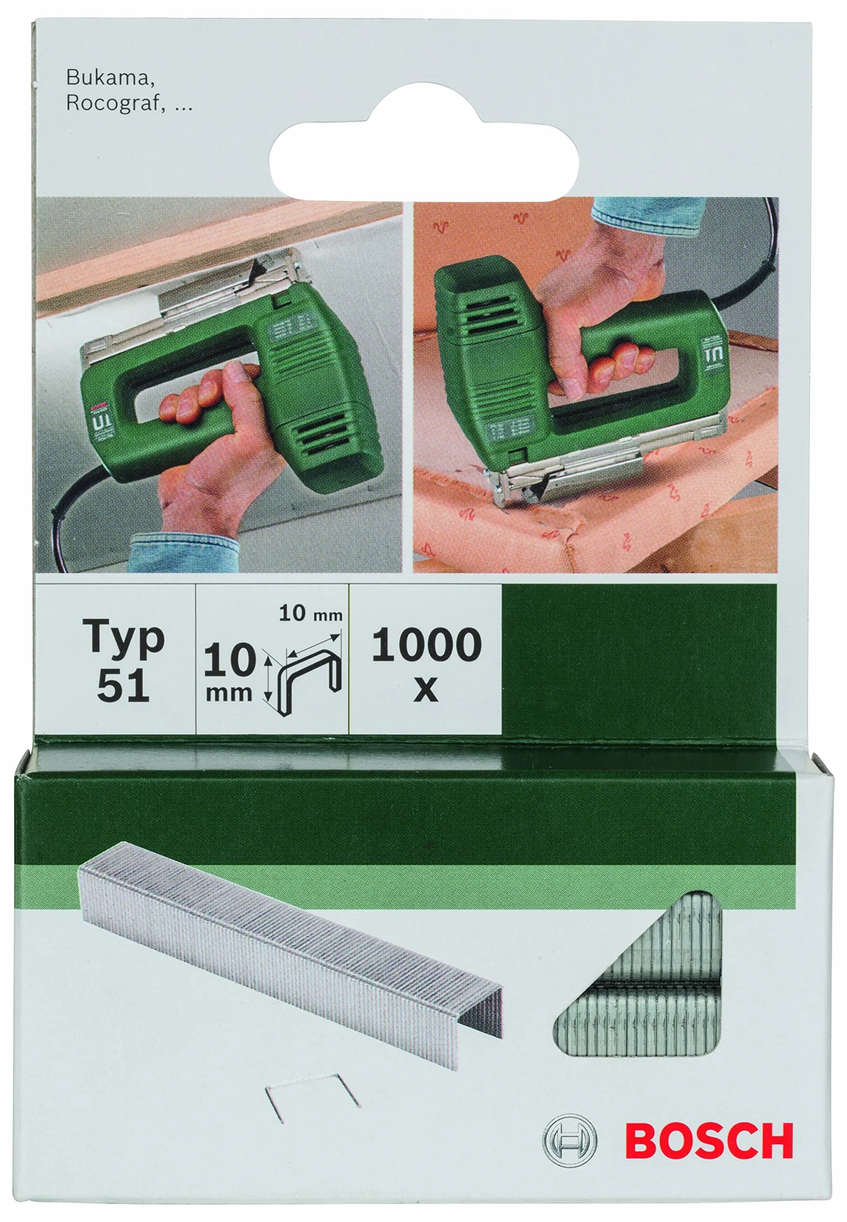 Bosch 1000x zszywacz typ 51 (papier, folie, płyty z tworzywa sztucznego, klej do tapet, płyty akustyczne, włókno szklane, 10 x 1 x 10 mm, akcesoria zszywacz)