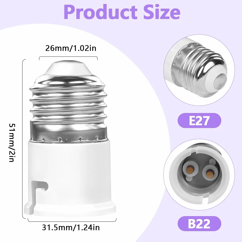AUAUY adapter oprawki E27 na B22, konwerter oprawek żarówek, adapter śrubowy na Bajonet, konwerter gniazdo ES na BC, do żarówek LED, żarówek żarowych, żarówek CFL, opakowanie 4-pakowe