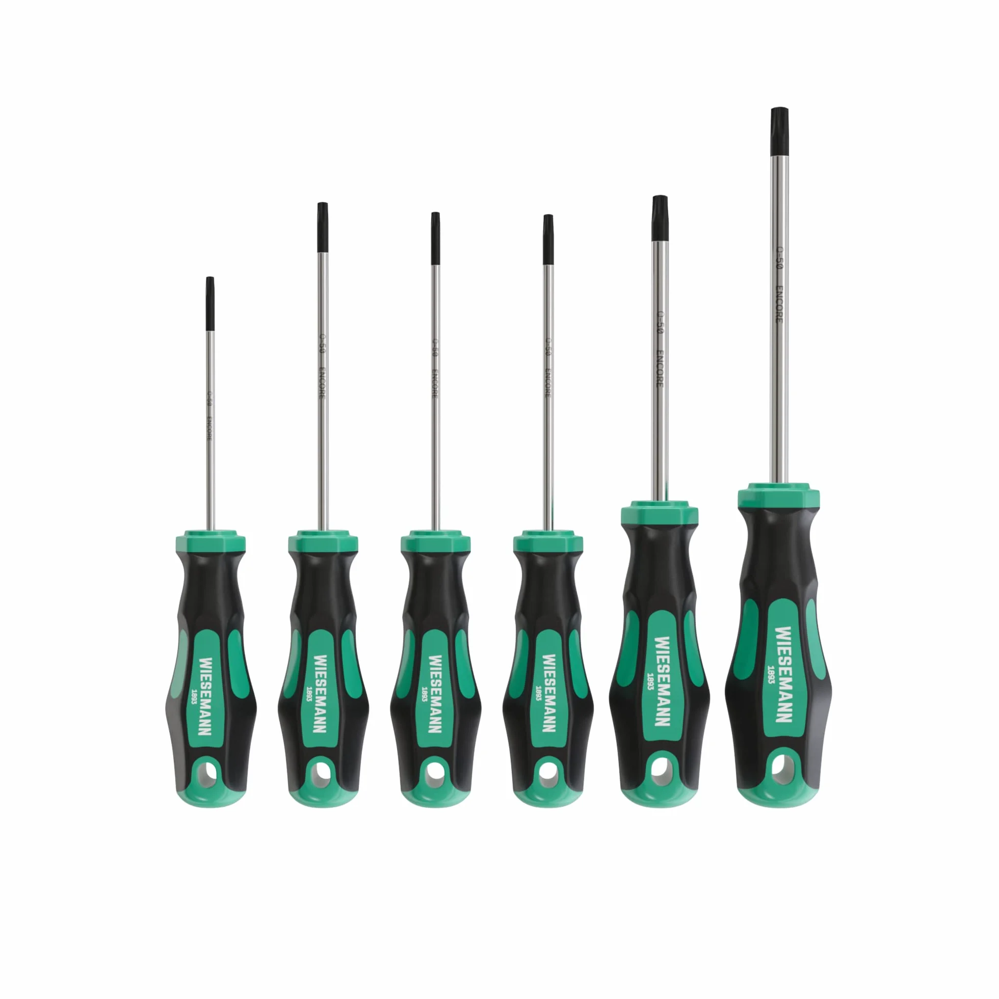 TX Zestaw wkrętaków do śrub Torx 6 szt. z końcówką ENSURE-Tip ze stali Q-50 firmy WIESEMANN 1893 I T10, T15, T20, T25, T30, T40 I Z magnetyczną końcówką I 81147