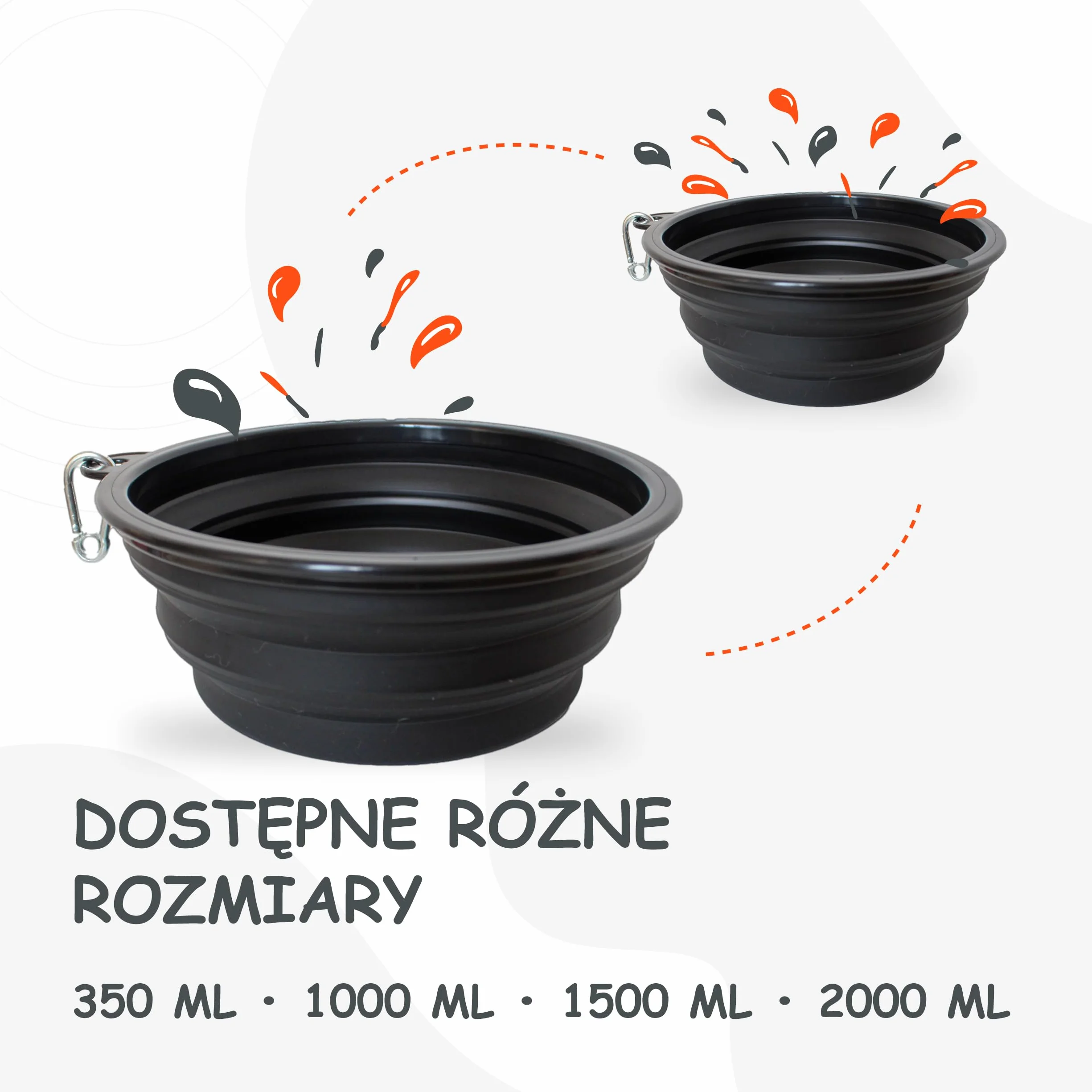 Składana miska dla psa w podróży [oryginalna] miska podróżna, miska na jedzenie i wodę dla psów 1000 ml, idealna do podróży, spacerów i na co dzień – lekka, kompaktowa (1000 ml, czarna)