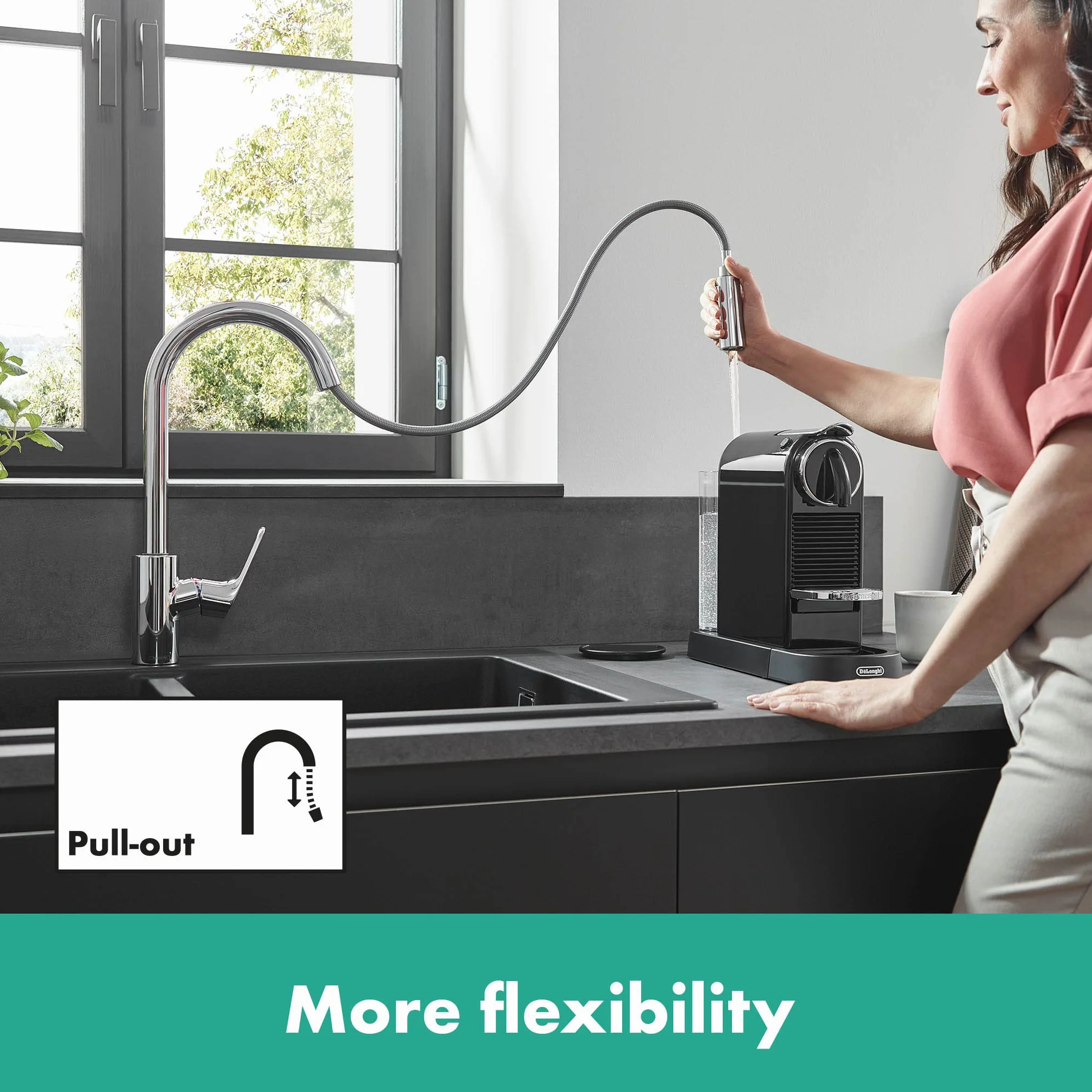 hansgrohe Focus M41 - bateria kuchenna z wyciąganą wylewką, 2 strumieniowa, kran kuchenny z wysokością wylewki 240 mm, jednouchwytowa armatura kuchenna, chrom, 31815000