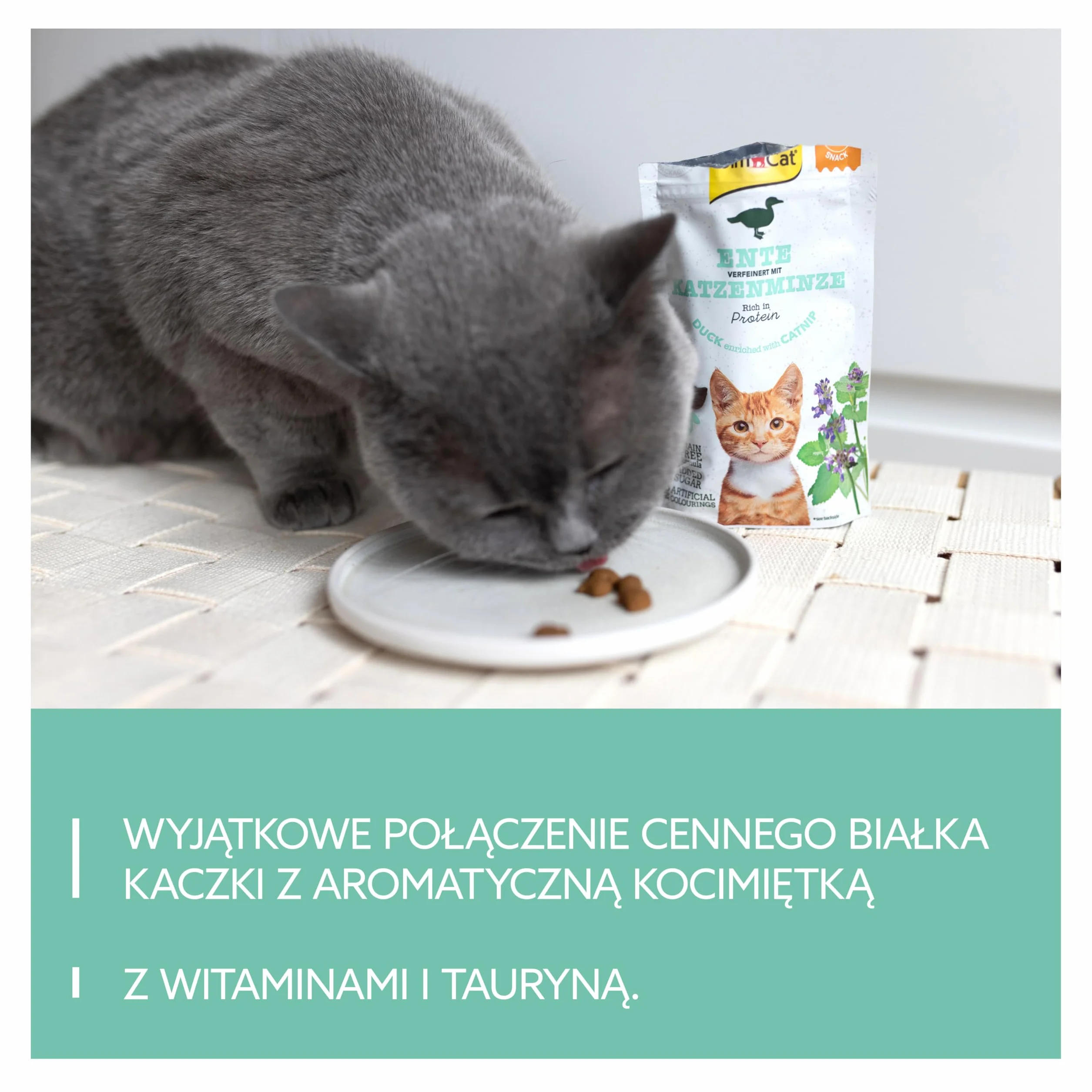 GimCat Crunchy Snacks Kaczka z kocimiętką – chrupiące i bogate w białko przysmaki dla kota – 1 worek (1 x 140 g)