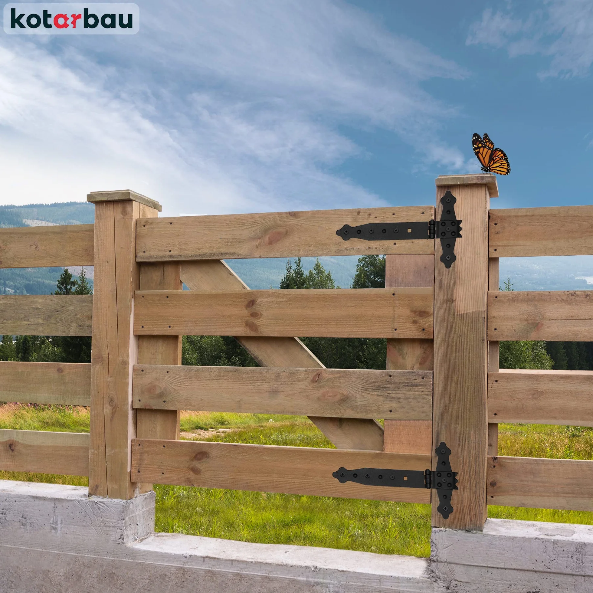 KOTARBAU® Zawias Krzyżowy Czarna Tasma Plyta Okucie Bramy Drewniane Połączenie Wiszące Malowane Proszkowo Zawias Drzwiowy Zewnętrzny Zawiasy Bramy Zawiasy Bramy 200 mm