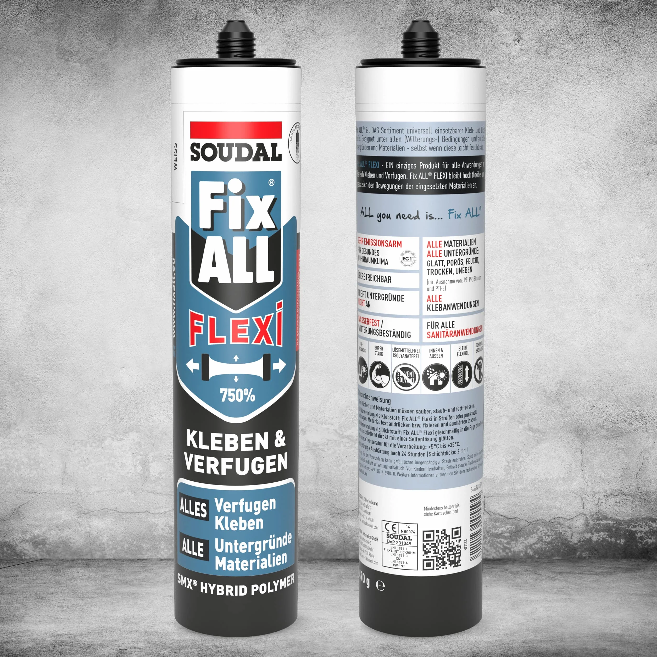 SOUDAL Fix ALL FLEXI, uniwersalny klej, 290 ml, szary, z dyszą zaciskową