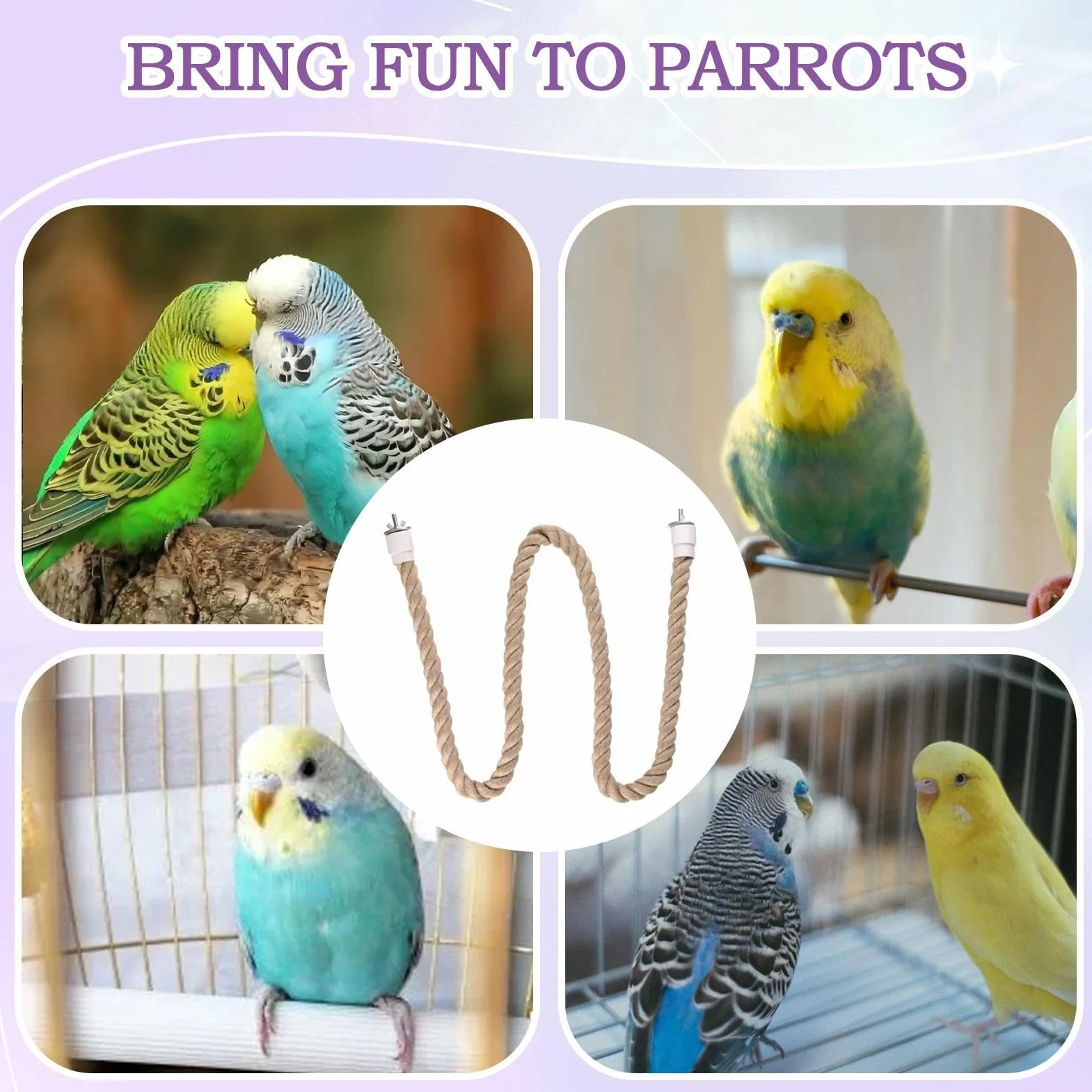 Rope Perches Bird, Swing Rope Cages, 23.62x0.39in Perch Stand, Lightweight Cage Climbing, Birds Exercise Accessories for Cockatiels, Lovebirds, Parakeets, Sugar Gliders