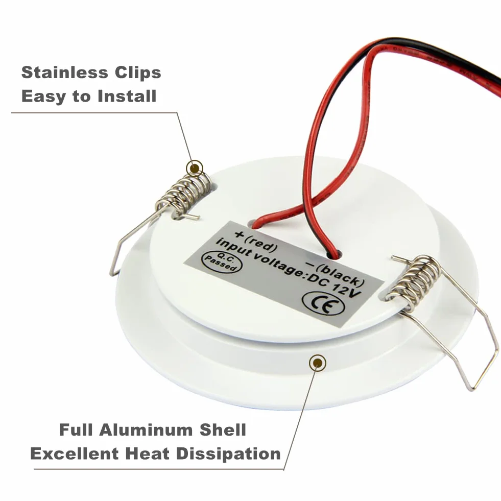 acegoo Zestaw 4 lamp LED 12 V, otwór 58-65 mm, 3 W, reflektor punktowy, płaski reflektor, lampa sufitowa do kampera, łodzi, przyczepy kempingowej, mebli samochodowych, w całości aluminiowa, 215 lm