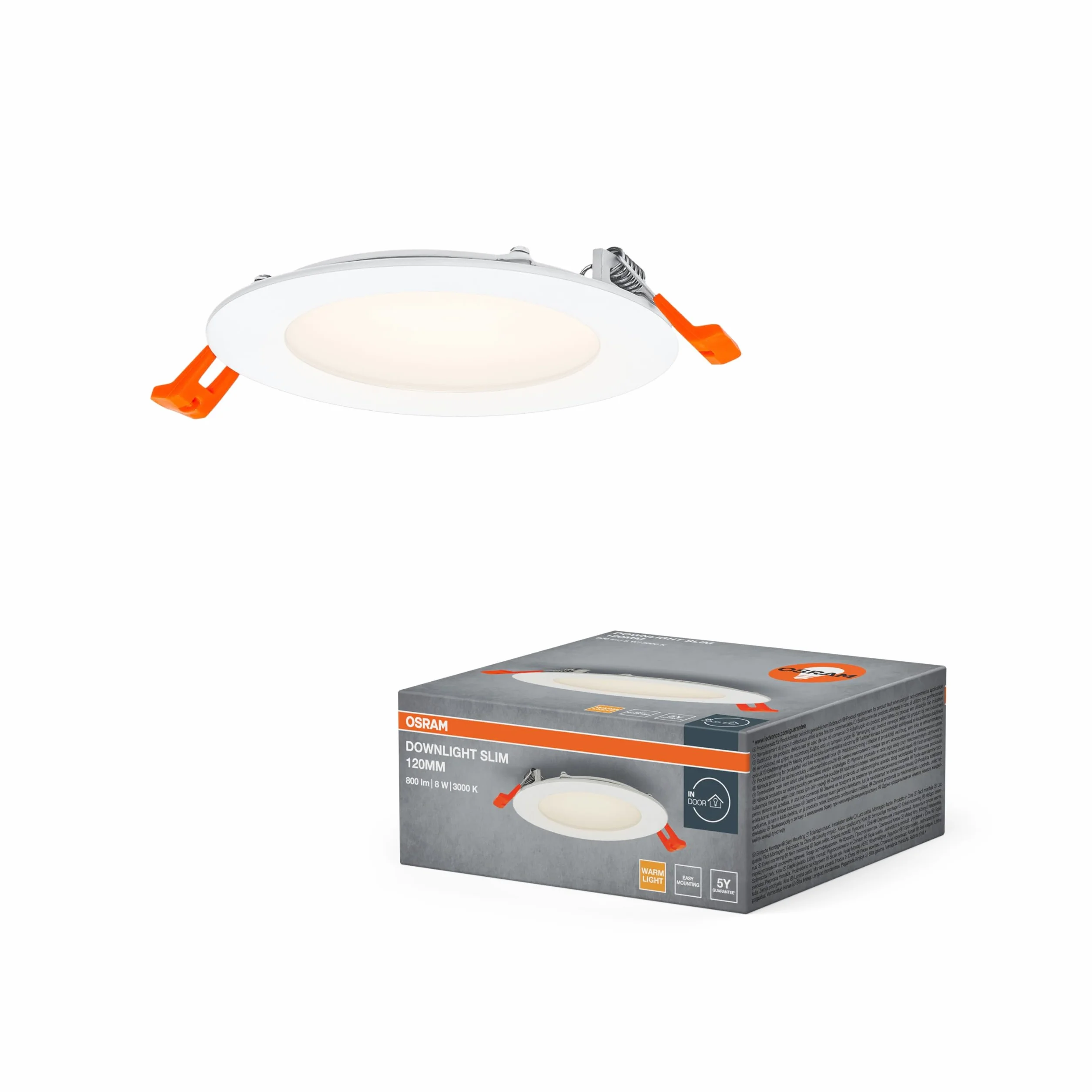 OSRAM Downlight Slim 120mm, wpuszczana lampa LED, 8W, 3000K ciepła biel, 550 lumenów, płaska konstrukcja, IP20, łatwa instalacja w salonach i korytarzach