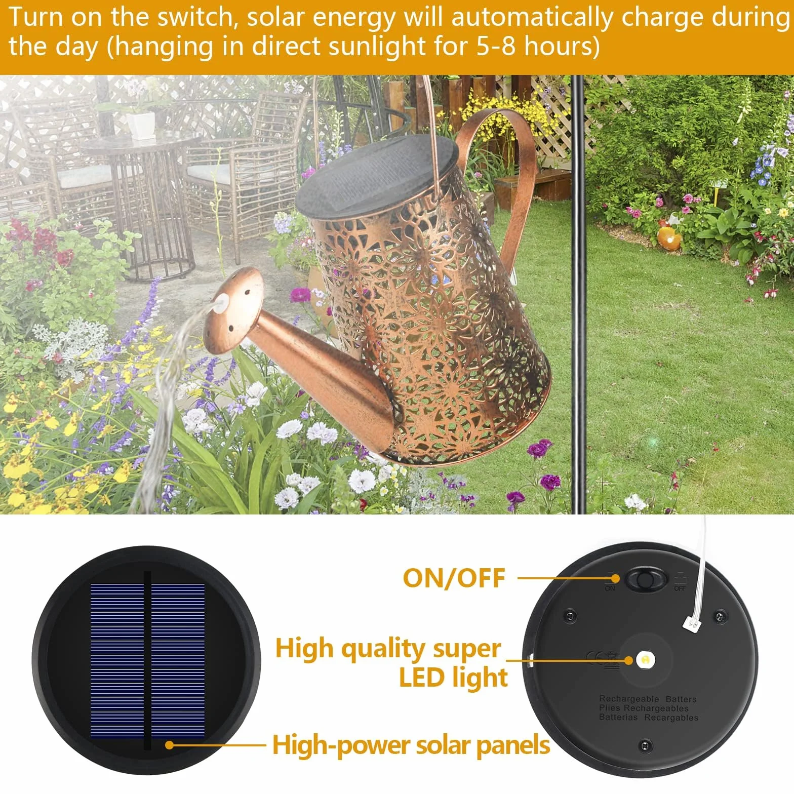 HELESIN Lampy solarne z łańcuchem świetlnym, konewka Fairy Garden Light (2 sztuki), solarna konewka LED z łańcuchem świetlnym na zewnątrz, do ogrodu, na patio, doniczkę i trawnik (z 2 stojakami)