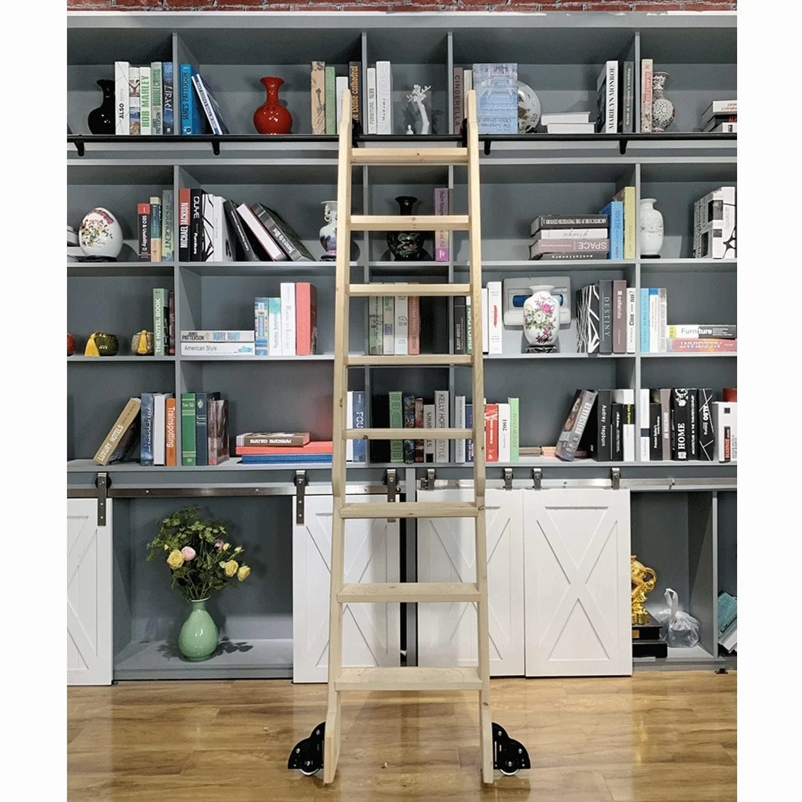 Stalowa przesuwna biblioteka drabina biurowa zestaw szyn do drzwi