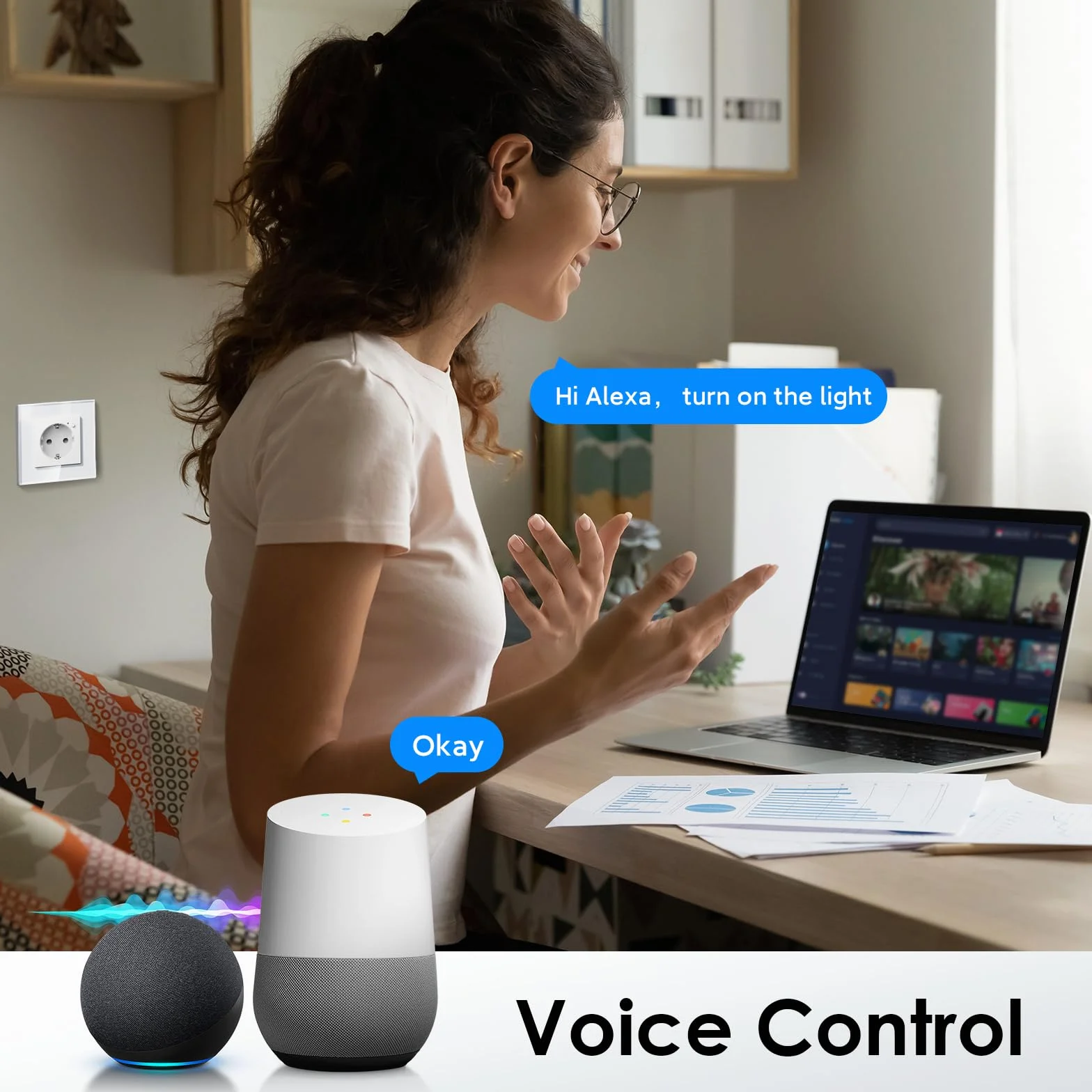 BSEED Inteligentne gniazdko Wi-Fi, współpracuje z Amazon Alexa, Google Home, funkcja timera i sterowanie za pomocą aplikacji, podtynkowe inteligentne gniazdko Wnad, 1 gniazdo Schuko, białe na tylko