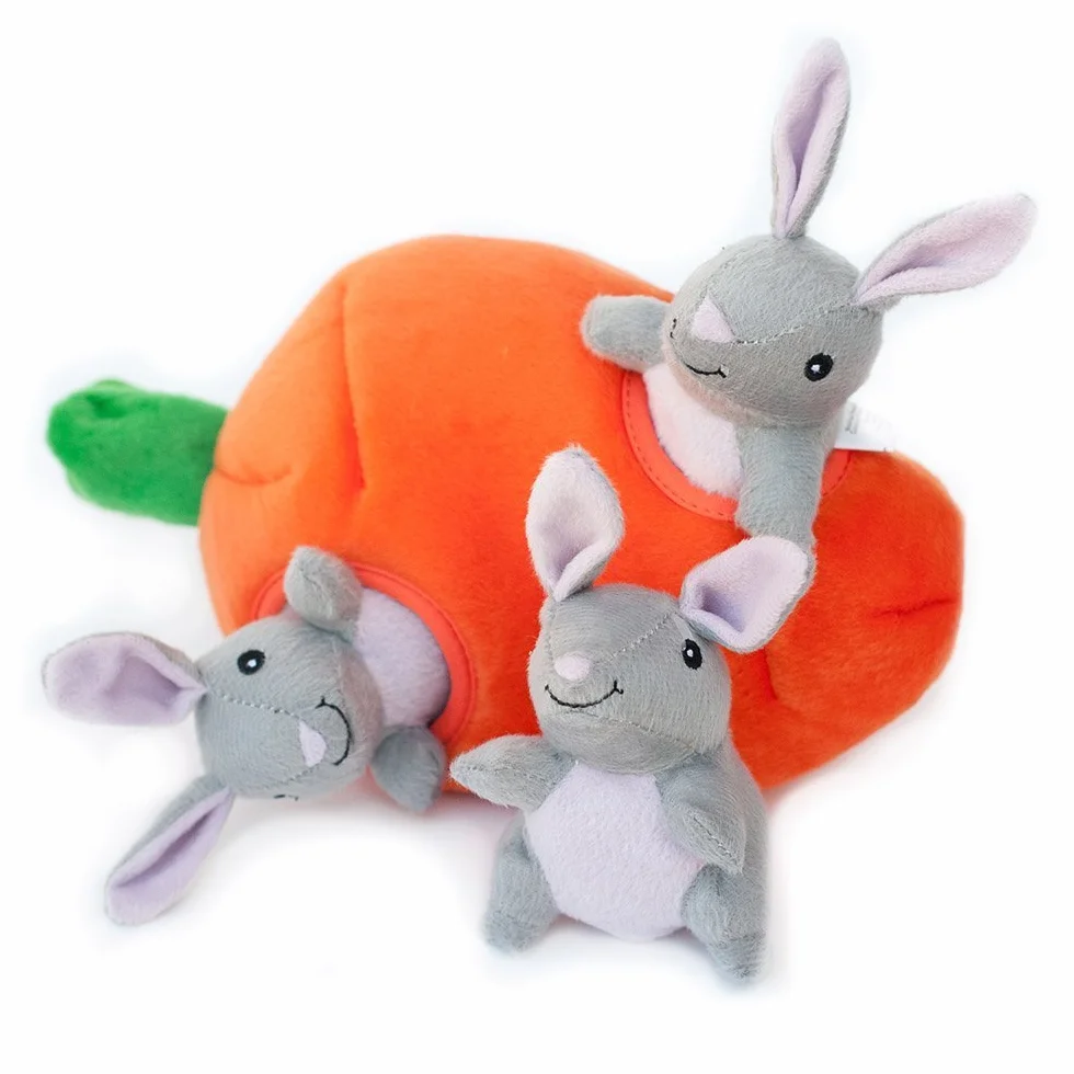 ZippyPaws Burrow Quietschendes Hundespielzeug aus Plüsch, Bunny 'n Carrot