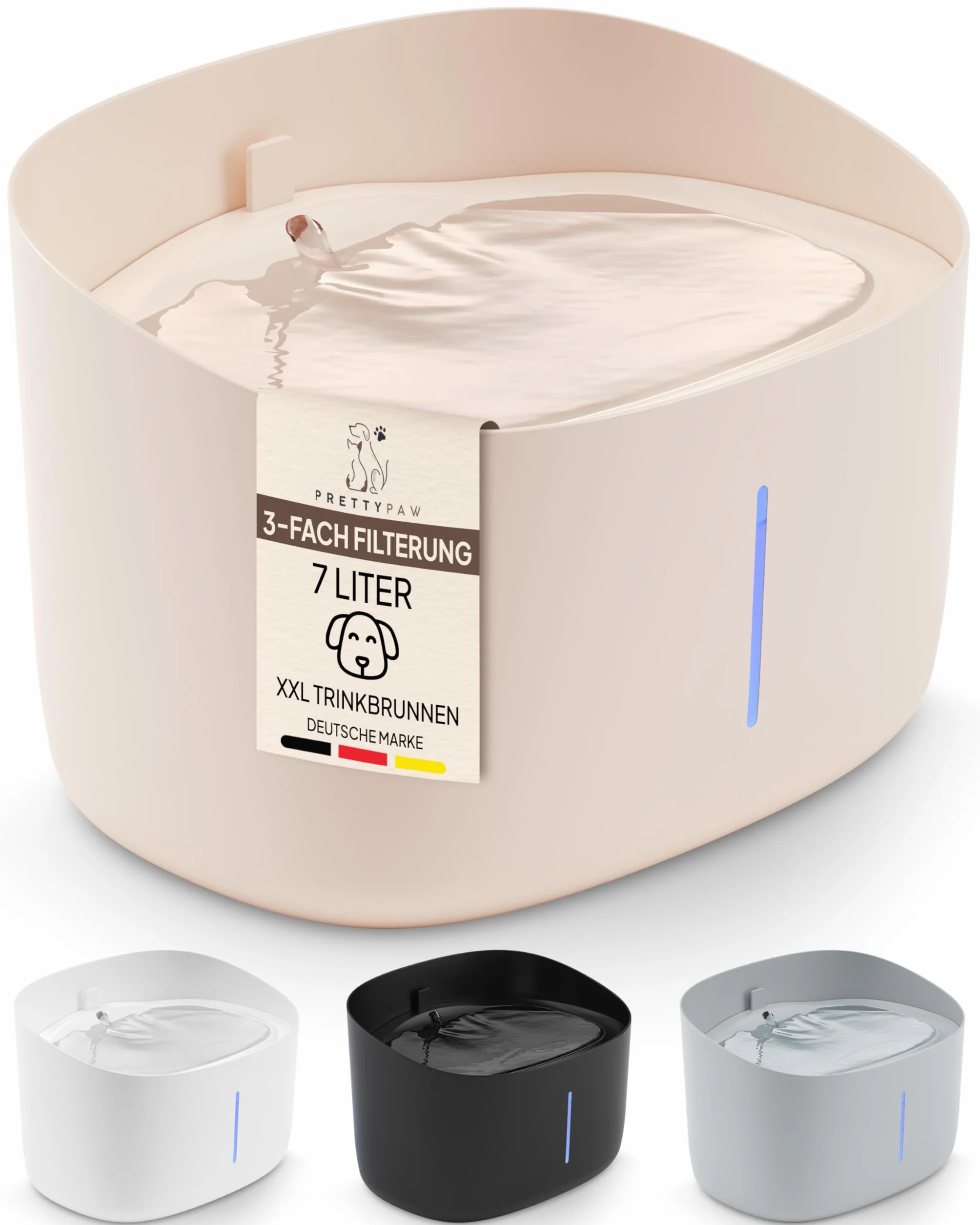 Pretty PAW® fontanna do picia dla psów, bardzo cicha fontanna do picia z 7-litrowym zbiornikiem na wodę, bez BPA, z filtrem i diodami LED, łatwy do czyszczenia dozownik wody dla psów
