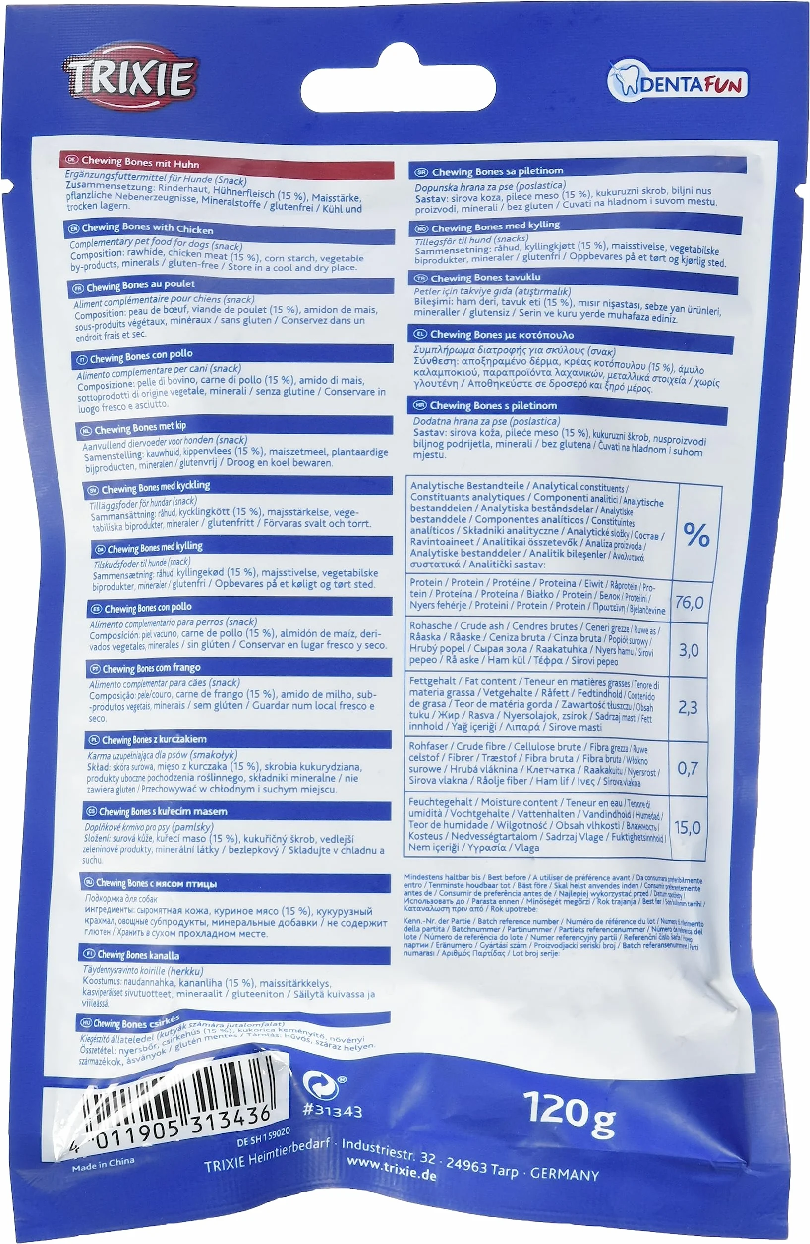 TX-31343 Chewing Bones rawhide with chicken filet coating 11cm