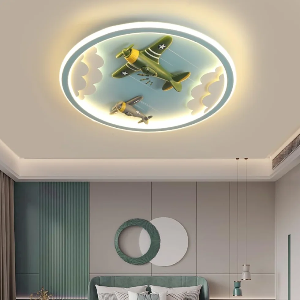 Lampa Sufitowa Dla Dzieci LED Lampa Sufitowa Samolot Kreatywna Ściemnialne Lampa Wisząca Żywicy Oświetlenie Pokoju Chłopców I Dziewcząt Z Pilotem Lampa Do Sypialni Przedszkola Okrągły Niebieski,50cm