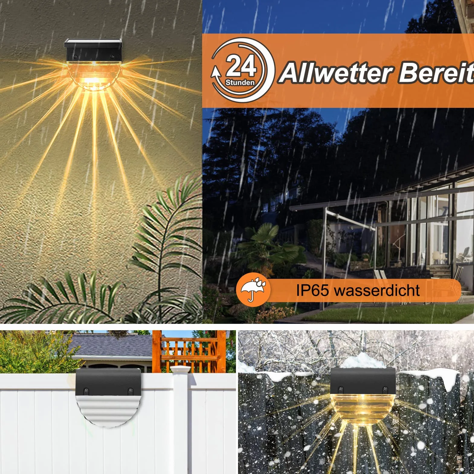 Fuqiduo Lampy solarne na zewnątrz, IP65, wodoszczelne lampy solarne z 2 trybami (ciepła biel i zmiana koloru), zasilana energią słoneczną lampa ścienna do ogrodzenia, ogrodu, tarasu, schodów – 6 sztuk