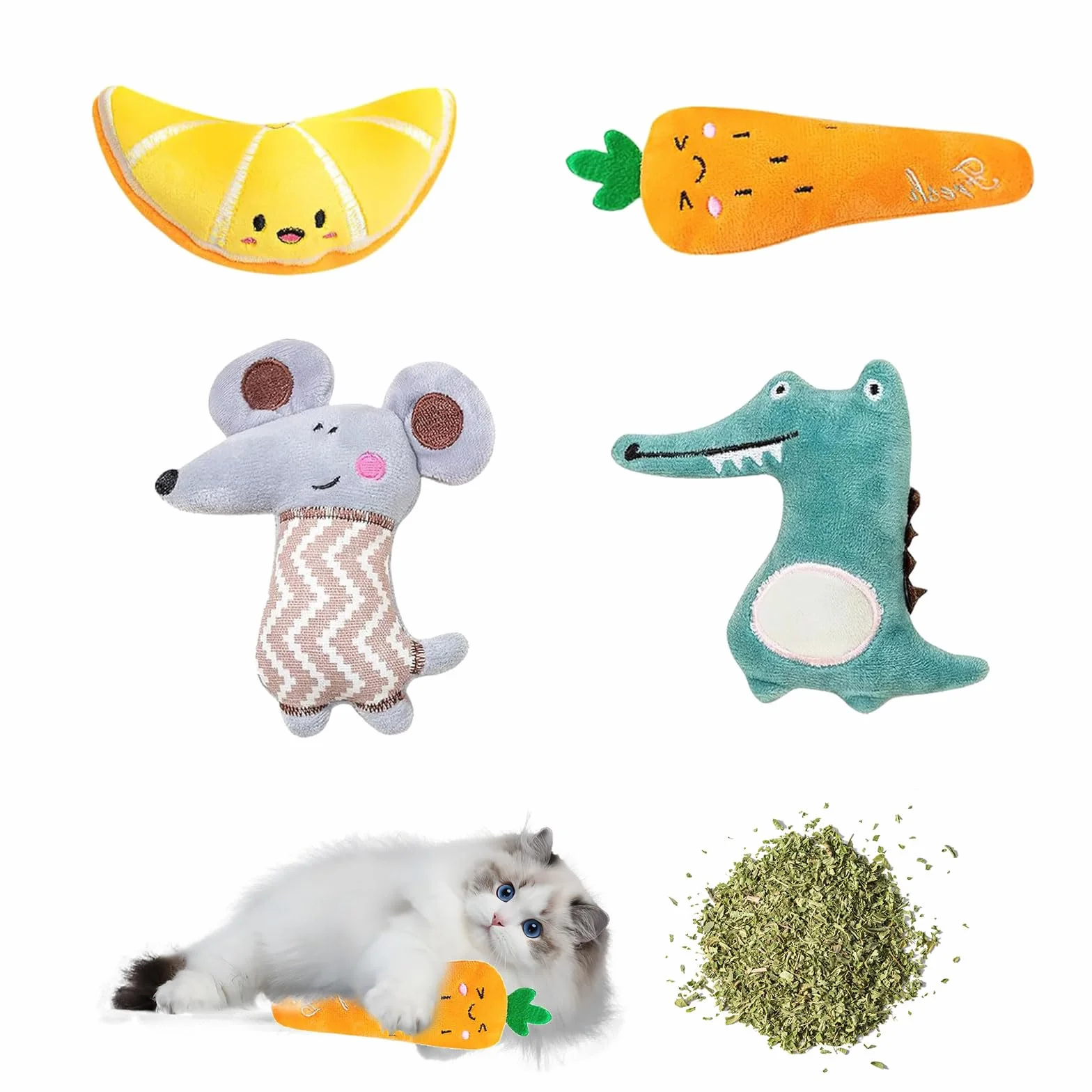 Moguri 4 szt. zabawki z kocimiętką, zabawka dla kota z kocimiętką, zabawka dla kota do samodzielnej zabawy Catnip Toy Cat Toys, poduszka z kocimiętką pluszowa zabawka dla kotów