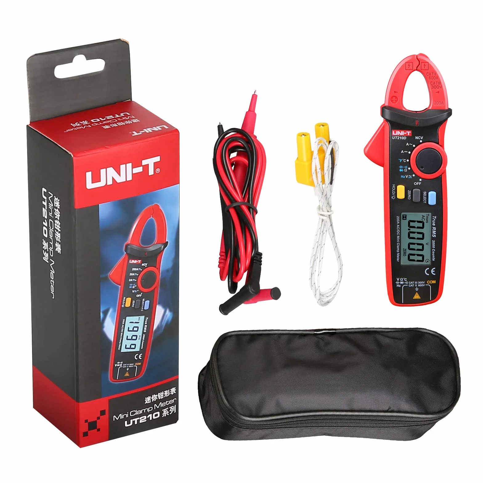 UNI-T UT210D cyfrowy mini miernik szczypcy 200 A AC DC prąd True RMS szczypce amperomierz, częstotliwość, miernik temperatury, multimetr z zaciskiem krokodylkowym