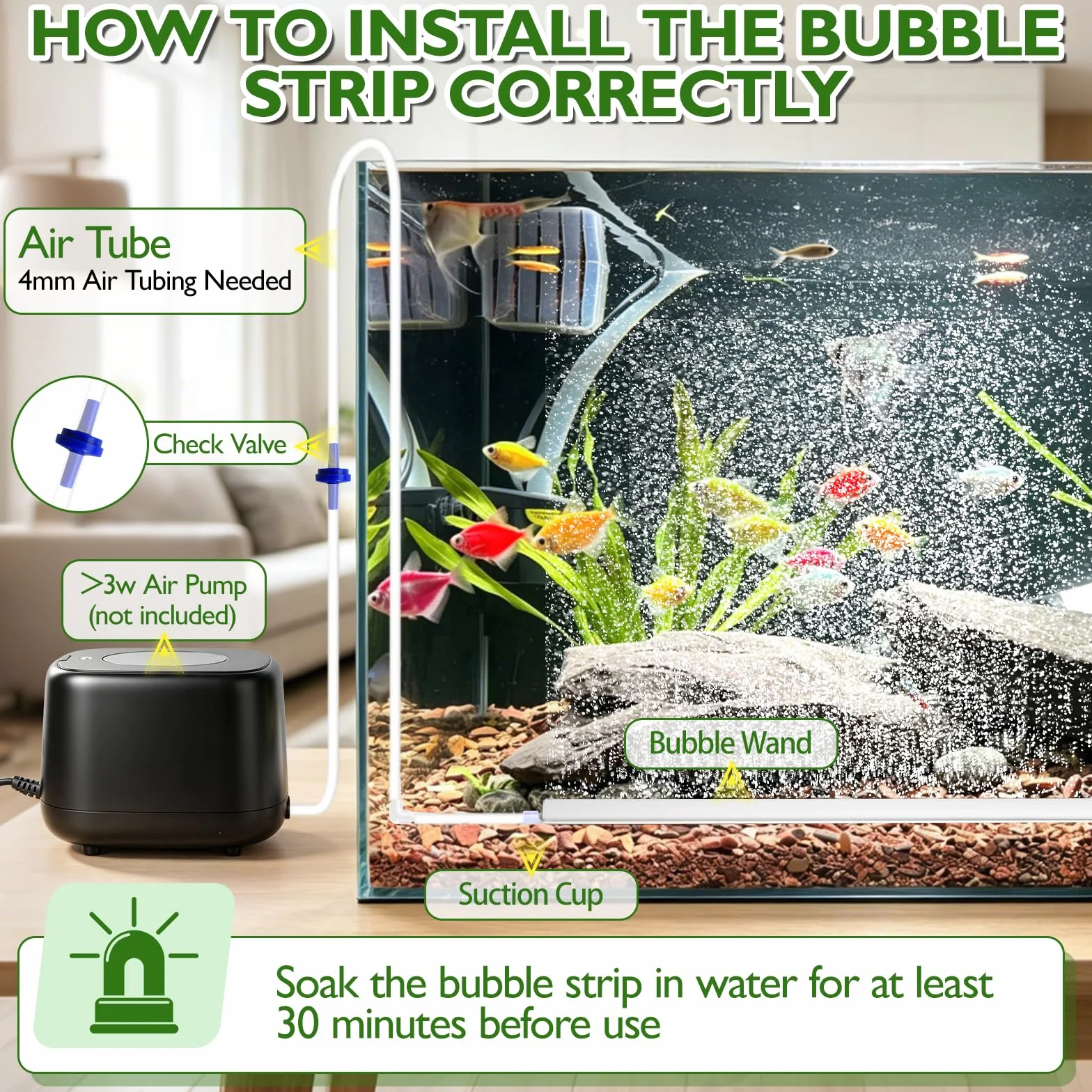 Akwarium Bubble Bar,Zestaw kamieni powietrznych do akwarium, mały Nano Bubble Stone, Super Wysoki Dyfuzor tlenu rozpuszczonego, do akwariów słodkowodnych i morskich (30cm)