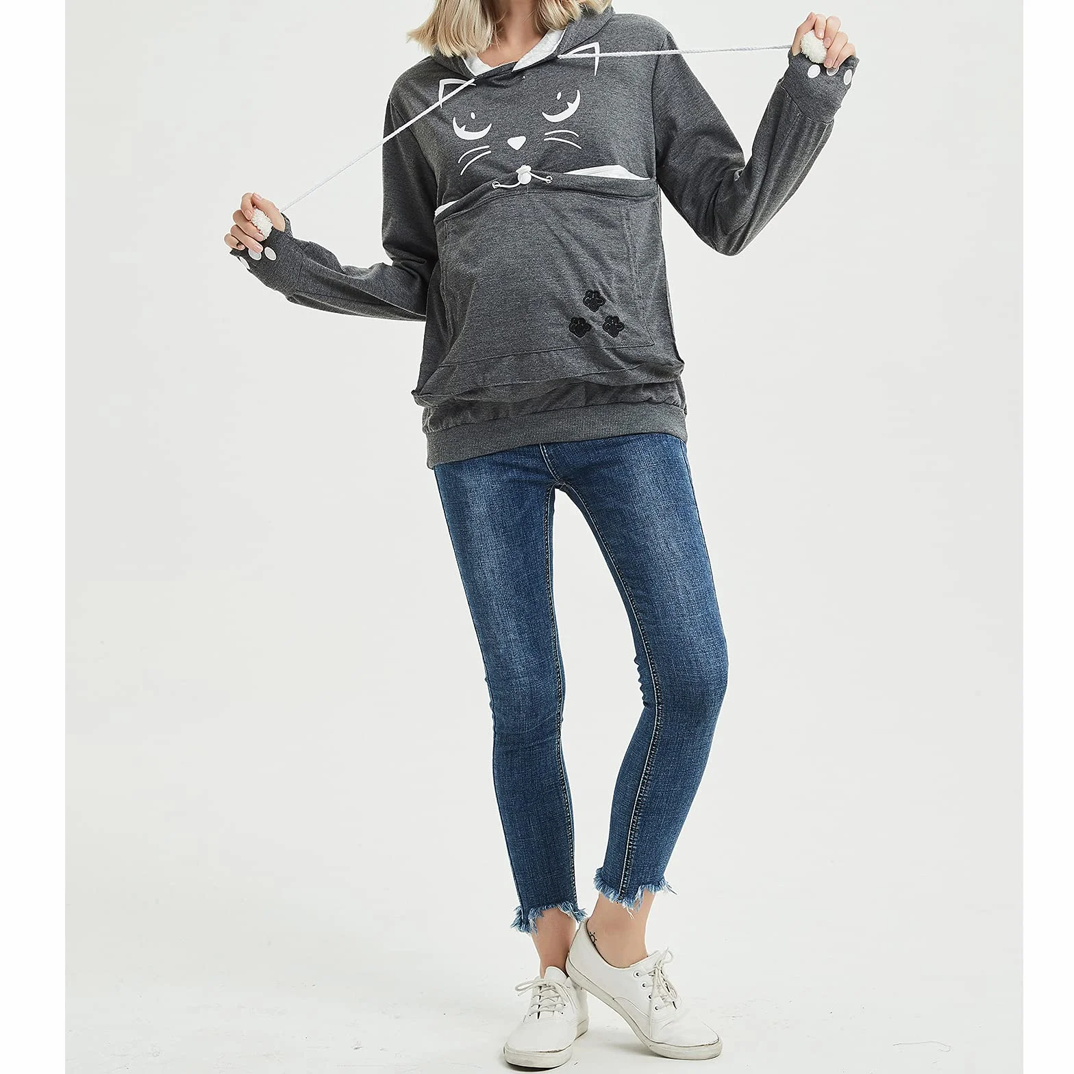 Bluza z kieszenią na zwierzęta AMOYUN, bluza z kieszenią na kota, plus size, bluza z długim rękawem, kieszeń na szczeniaka, długi rękaw, kieszeń na psa, bluza z kapturem, ciepła, duża kieszeń, top na